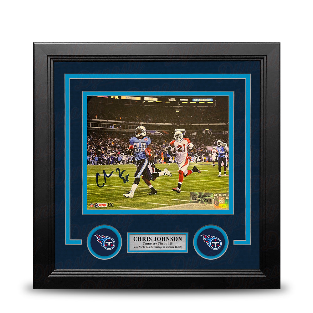 Chris Johnson Sideline Run Tennessee Titans Autographed 8" x 10" Framed Football Photo - Sports Collectibles, Sports Memorabilia, Sports Fan Shop, Sports Gifts