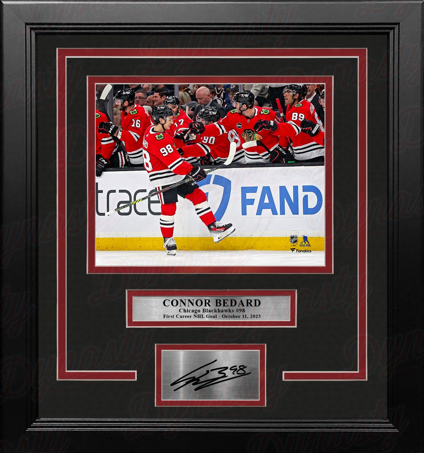 Connor Bedard First NHL Goal Chicago Blackhawks 8" x 10" Framed Hockey Photo with Engraved Autograph - Sports Collectibles, Sports Memorabilia, Sports Fan Shop, Sports Gifts
