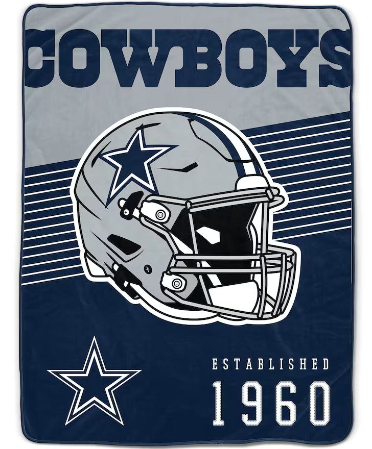 Dallas Cowboys 60" x 80" Helmet Stripes Royal Plush Blanket - Sports Collectibles, Sports Memorabilia, Sports Fan Shop, Sports Gifts