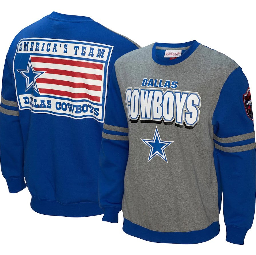Dallas Cowboys Mitchell & Ness All Over 2.0 Pullover Sweatshirt - Royal - Sports Collectibles, Sports Memorabilia, Sports Fan Shop, Sports Gifts