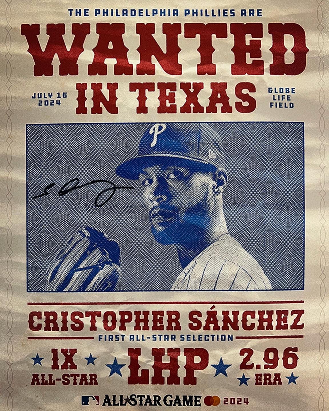 Cristopher Sanchez 2024 All-Star Game Autographed Philadelphia Phillies 11" x 14" Wanted Photo - Sports Collectibles, Sports Memorabilia, Sports Fan Shop, Sports Gifts