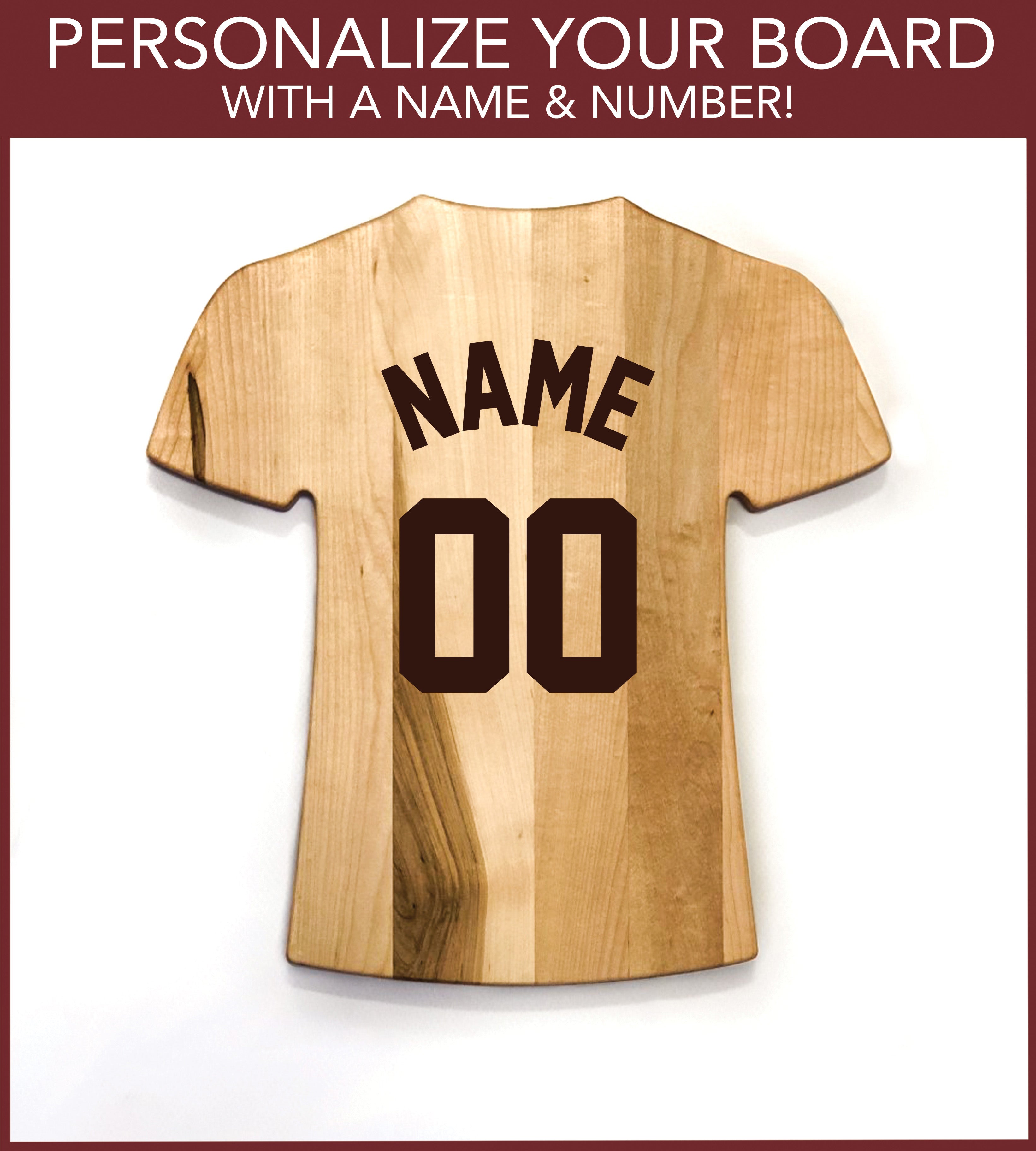 Personalized Jersey Style Cutting Board | Add Your Name & Number | Add a Special Message | Add a Custom Logo - Sports Collectibles, Sports Memorabilia, Sports Fan Shop, Sports Gifts