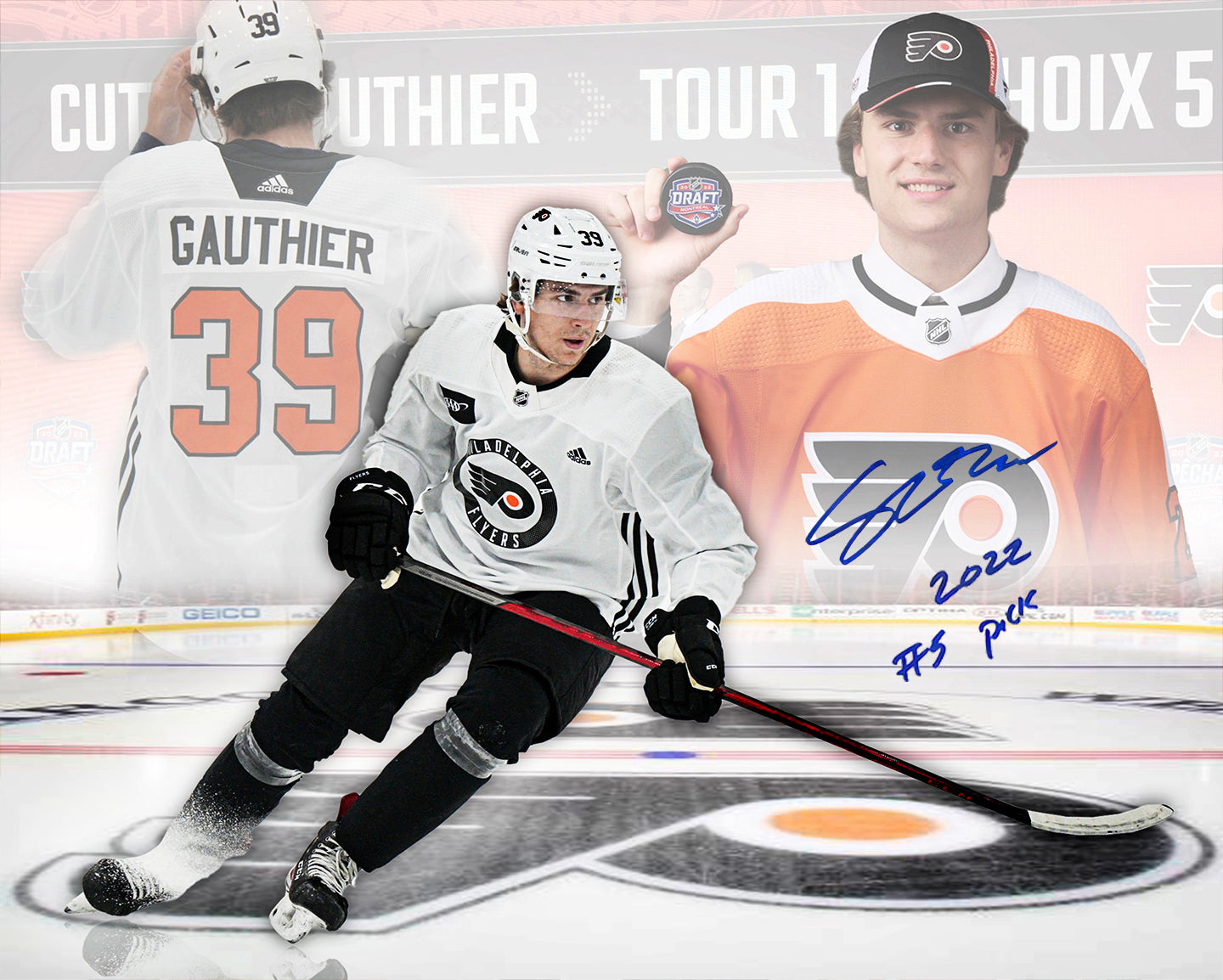 Cutter Gauthier Philadelphia Flyers Autographed 11x14 Draft Hockey Collage Photo Inscribed #5 Pick - Sports Collectibles, Sports Memorabilia, Sports Fan Shop, Sports Gifts