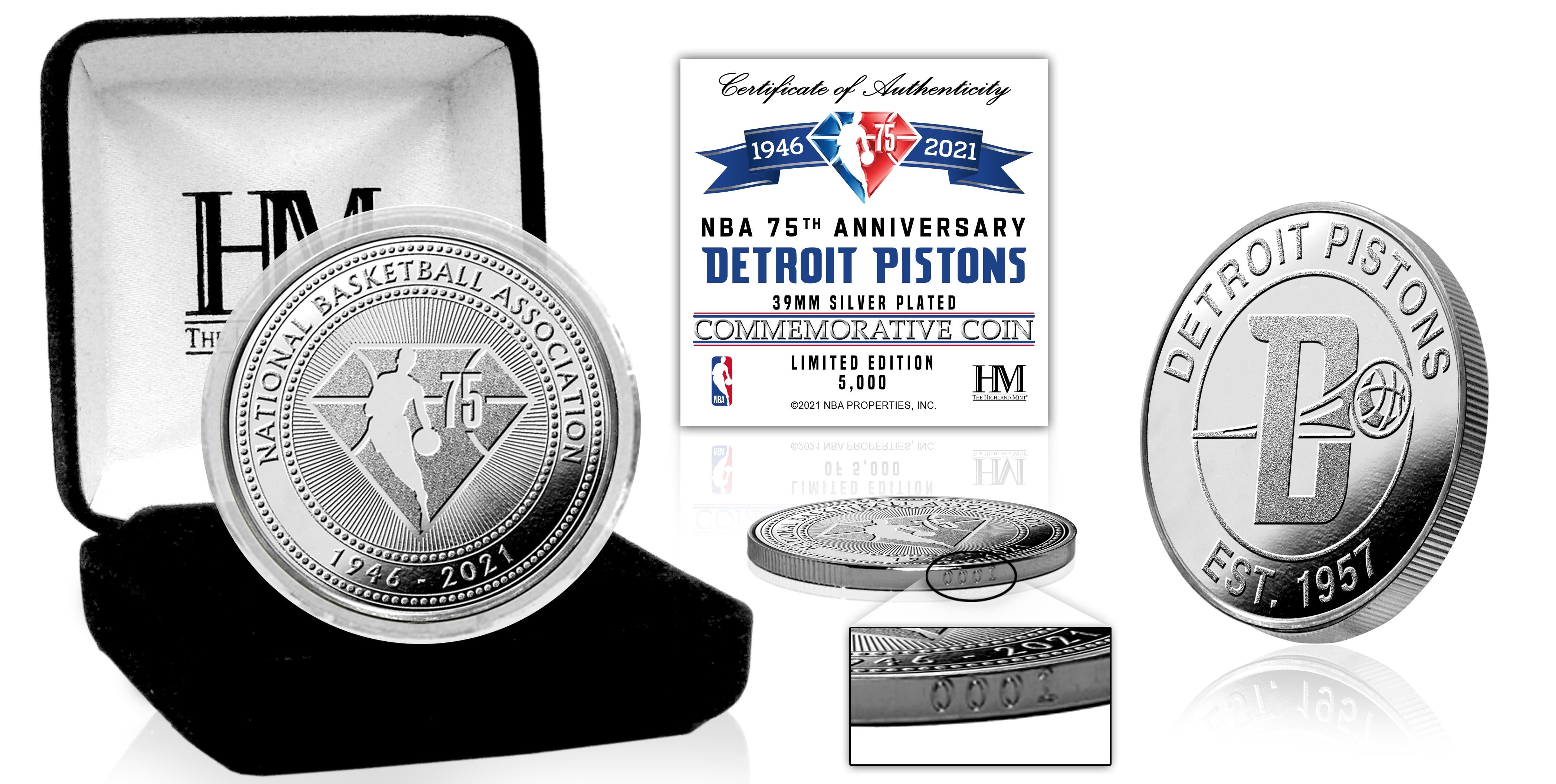 Detroit Pistons NBA 75th Anniversary Silver Mint Coin - Sports Collectibles, Sports Memorabilia, Sports Fan Shop, Sports Gifts