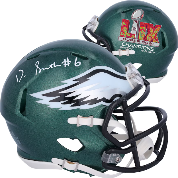 DeVonta Smith Philadelphia Eagles Autographed Super Bowl LIX Champions Football Mini-Helmet - Sports Collectibles, Sports Memorabilia, Sports Fan Shop, Sports Gifts