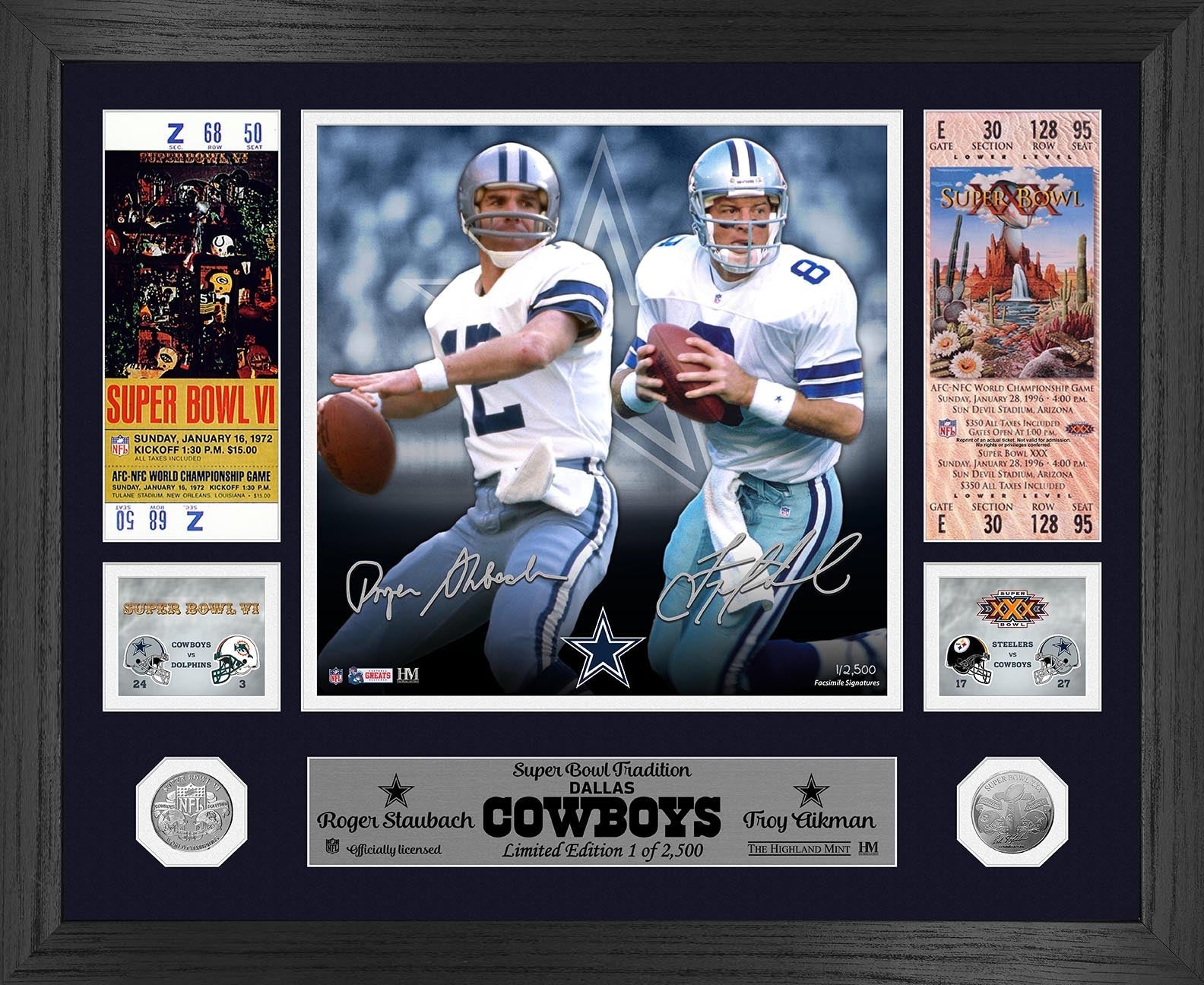 Roger Staubach Troy Aikman Super Bowl Traditions Silver Coin Photo Mint - Sports Collectibles, Sports Memorabilia, Sports Fan Shop, Sports Gifts