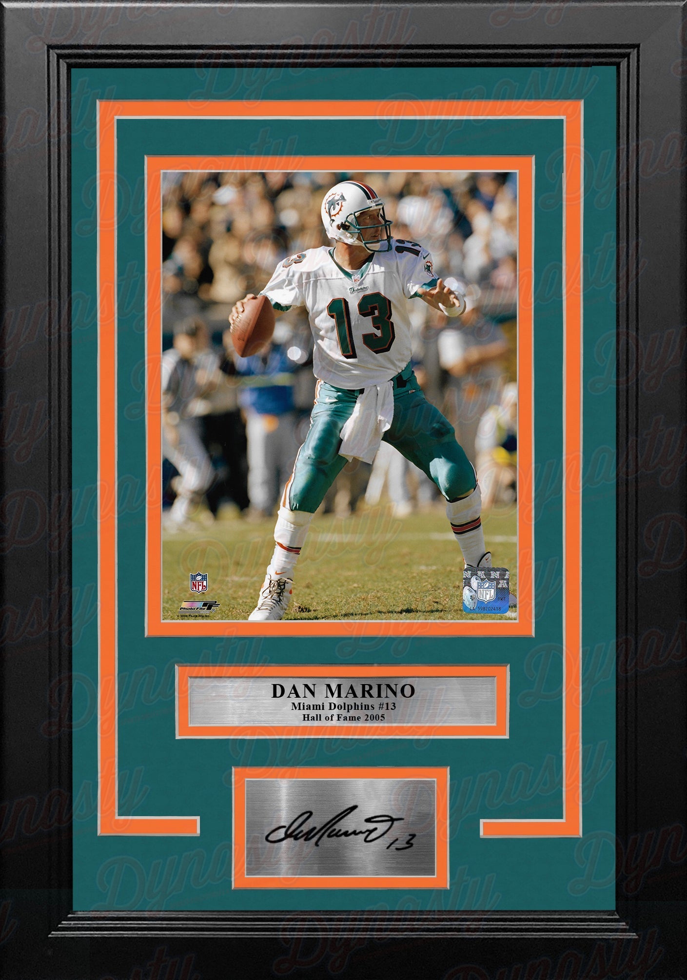Dan Marino in Action Miami Dolphins 8" x 10" Framed Football Photo with Engraved Autograph - Sports Collectibles, Sports Memorabilia, Sports Fan Shop, Sports Gifts