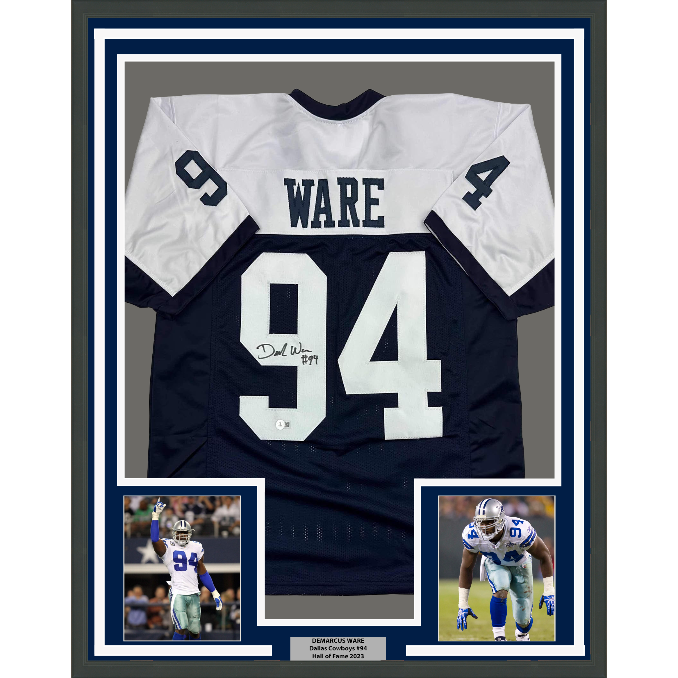 Framed Autographed/Signed Demarcus Ware 35x39 Dallas Thanksgiving Day Football Jersey Beckett BAS COA