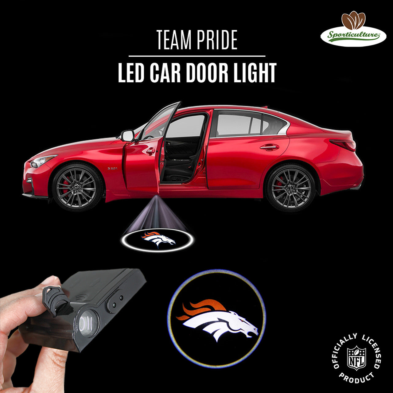Denver Broncos Car Door Light LED - Sports Collectibles, Sports Memorabilia, Sports Fan Shop, Sports Gifts