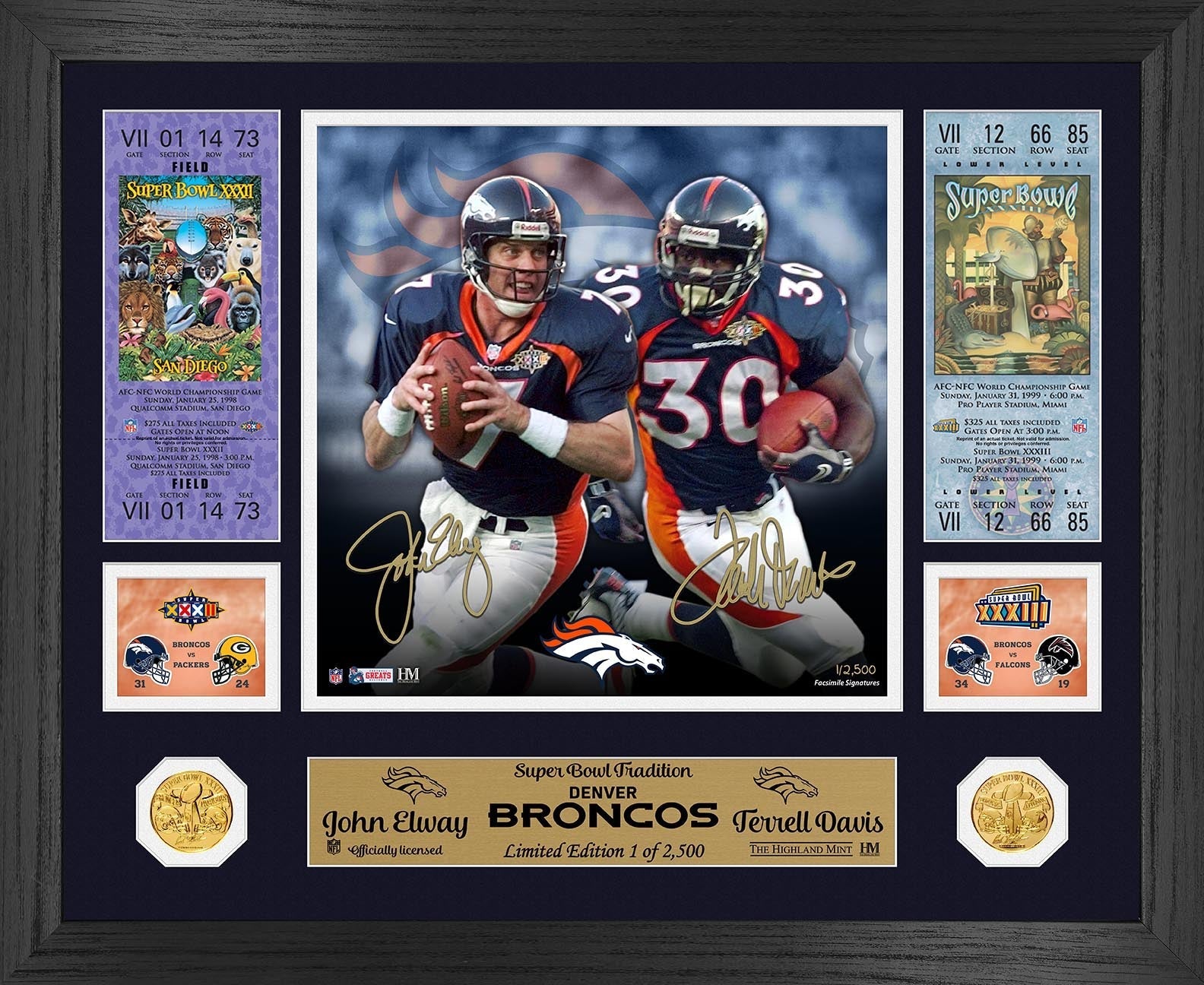 John Elway Terrell Davis Super Bowl Traditions Bronze Coin Photo Mint - Sports Collectibles, Sports Memorabilia, Sports Fan Shop, Sports Gifts