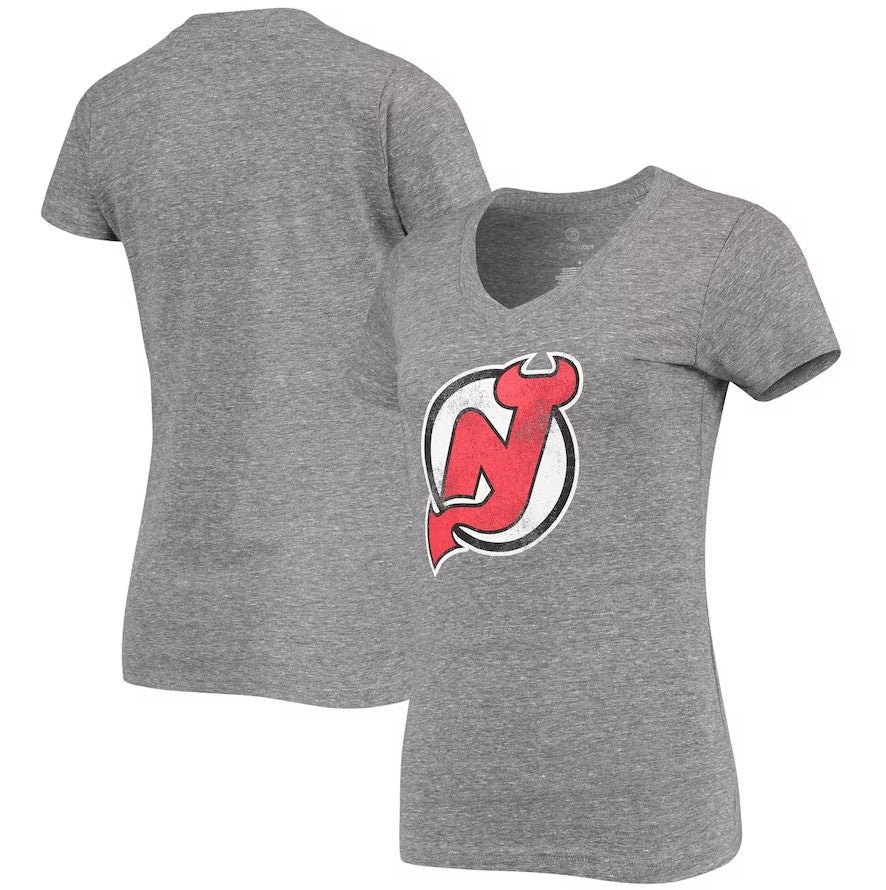 New Jersey Devils Women's Distressed Logo T-Shirt - Heathered Gray - Sports Collectibles, Sports Memorabilia, Sports Fan Shop, Sports Gifts