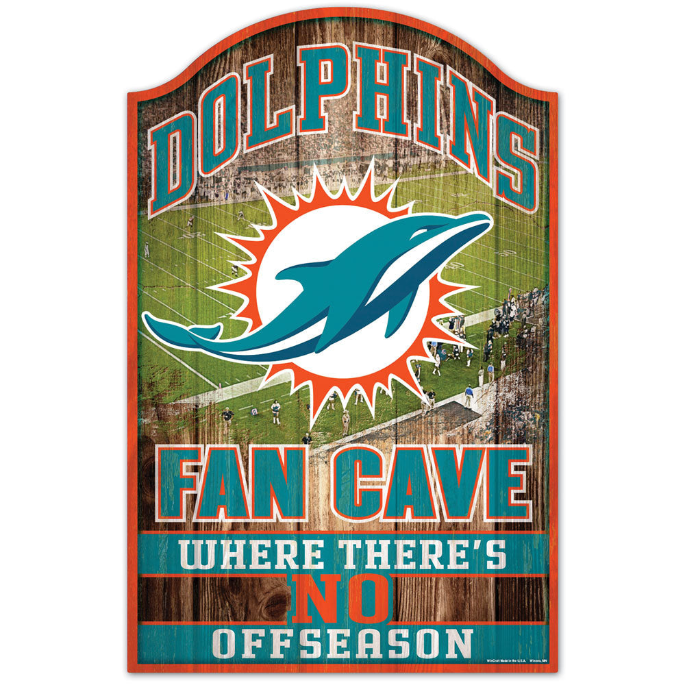 Miami Dolphins Fan Cave 11" x 17" Wood Sign - Sports Collectibles, Sports Memorabilia, Sports Fan Shop, Sports Gifts