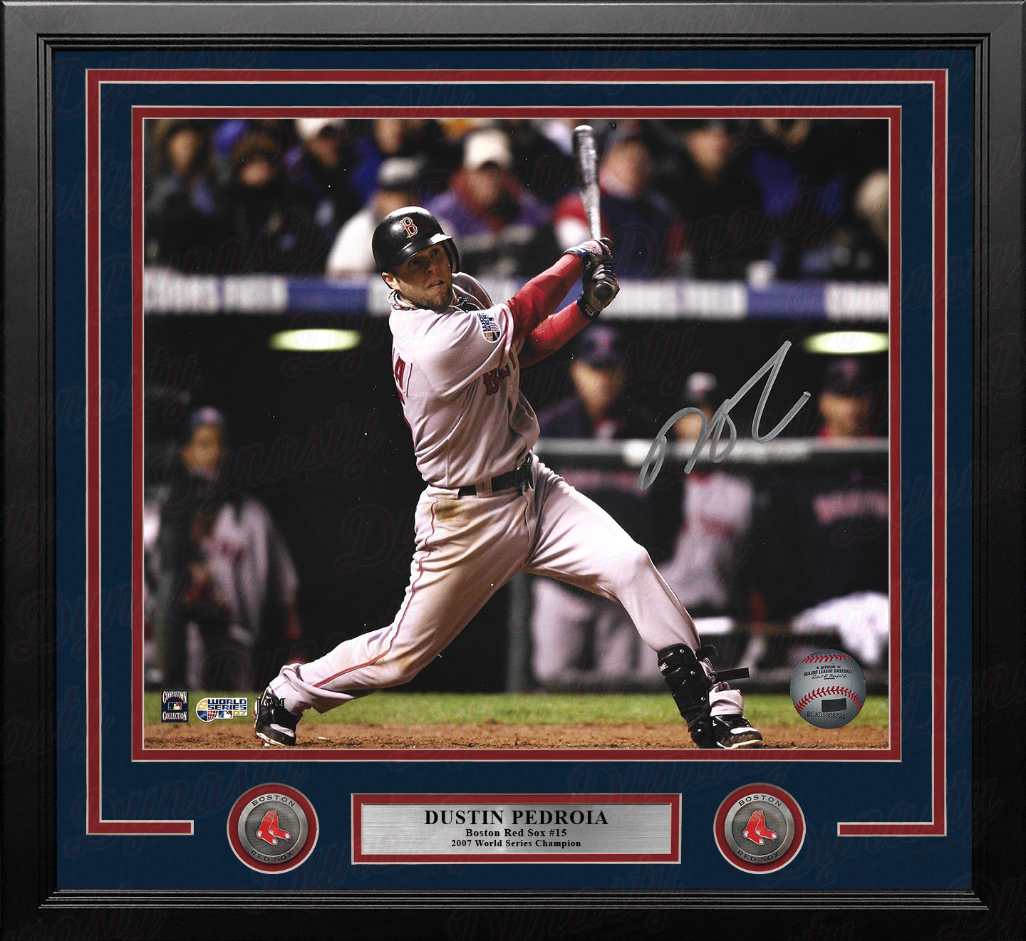 Dustin Pedroia 2007 World Series Action Boston Red Sox Autographed 16" x 20" Framed Baseball Photo - Sports Collectibles, Sports Memorabilia, Sports Fan Shop, Sports Gifts