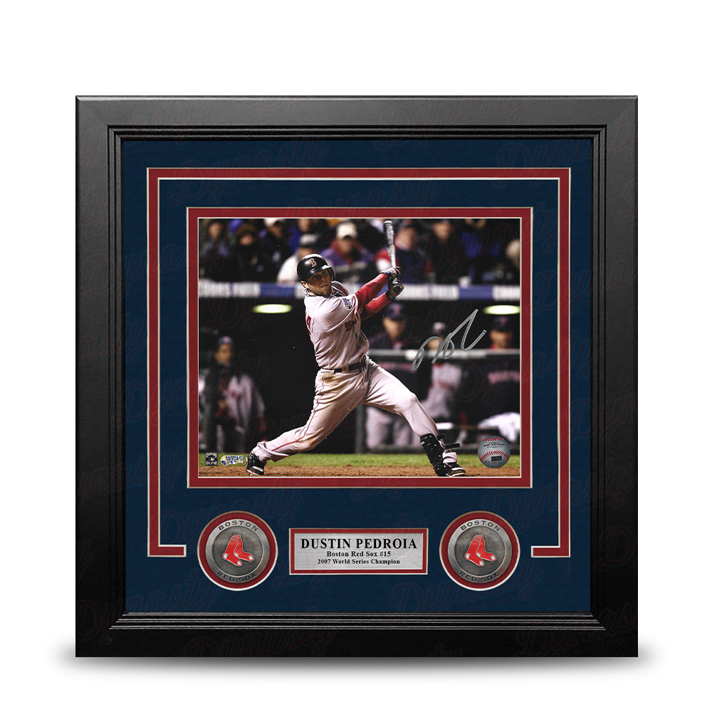 Dustin Pedroia 2007 World Series Action Boston Red Sox Autographed 8" x 10" Framed Baseball Photo - Sports Collectibles, Sports Memorabilia, Sports Fan Shop, Sports Gifts