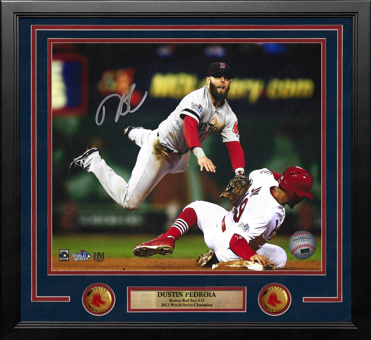 Dustin Pedroia 2013 World Series Action Boston Red Sox Autographed 11" x 14" Framed Baseball Photo - Sports Gifts, Sports Memorabilia, Sports Collectibles, Fan Shop