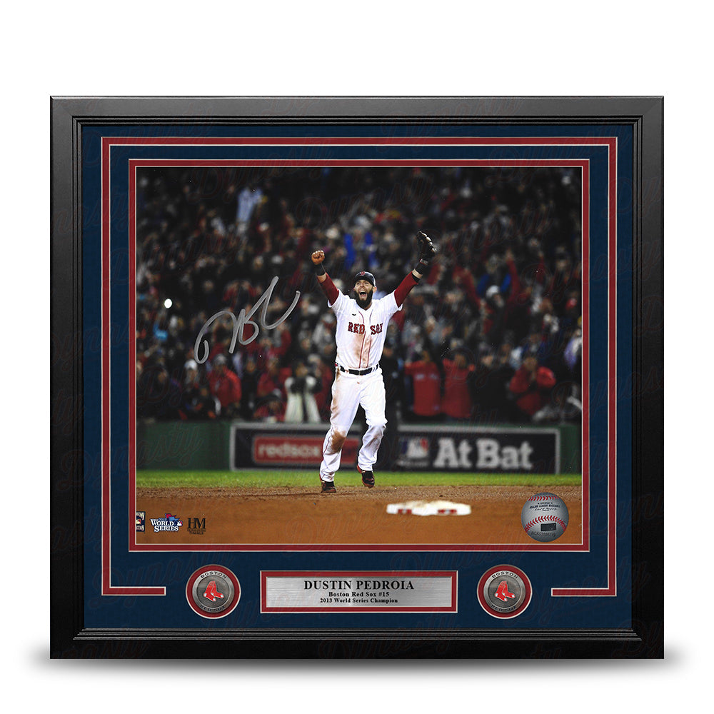Dustin Pedroia 2013 World Series Celebration Boston Red Sox Autographed 11x14 Framed Baseball Photo - Sports Collectibles, Sports Memorabilia, Sports Fan Shop, Sports Gifts