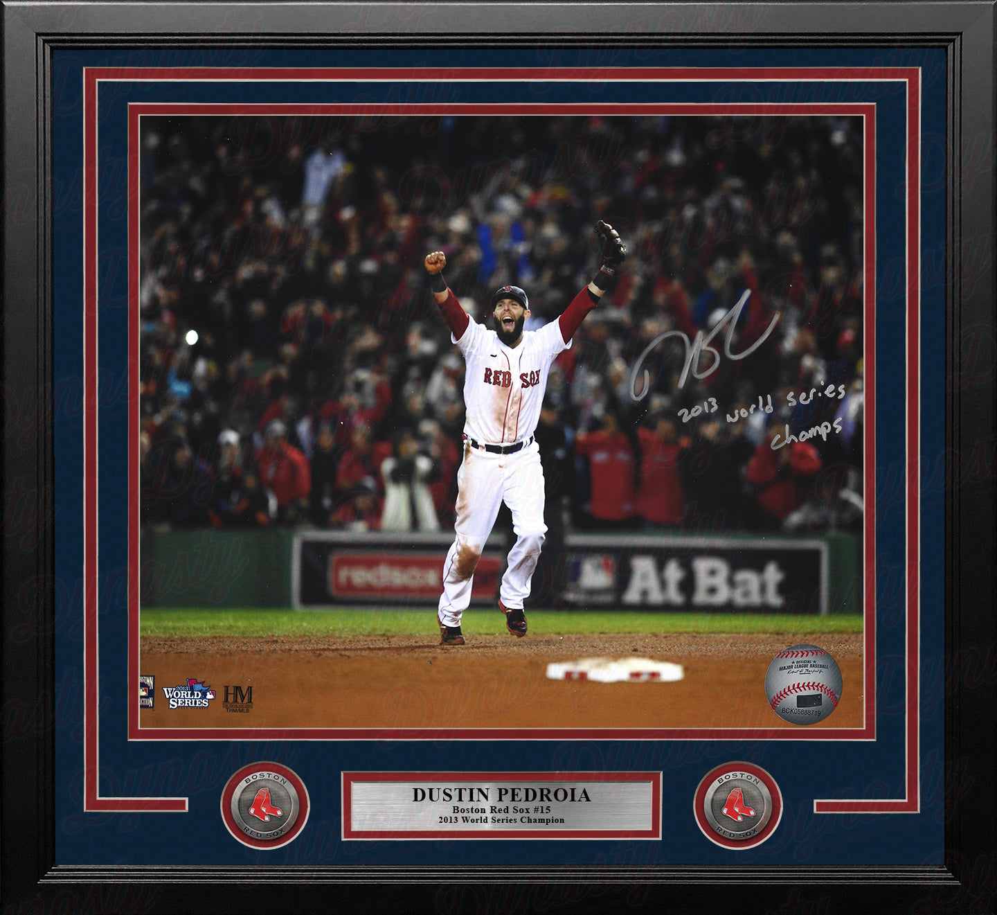Dustin Pedroia 2013 World Series Boston Red Sox Autographed 16x20 Framed Photo - World Series Champs - Sports Collectibles, Sports Memorabilia, Sports Fan Shop, Sports Gifts