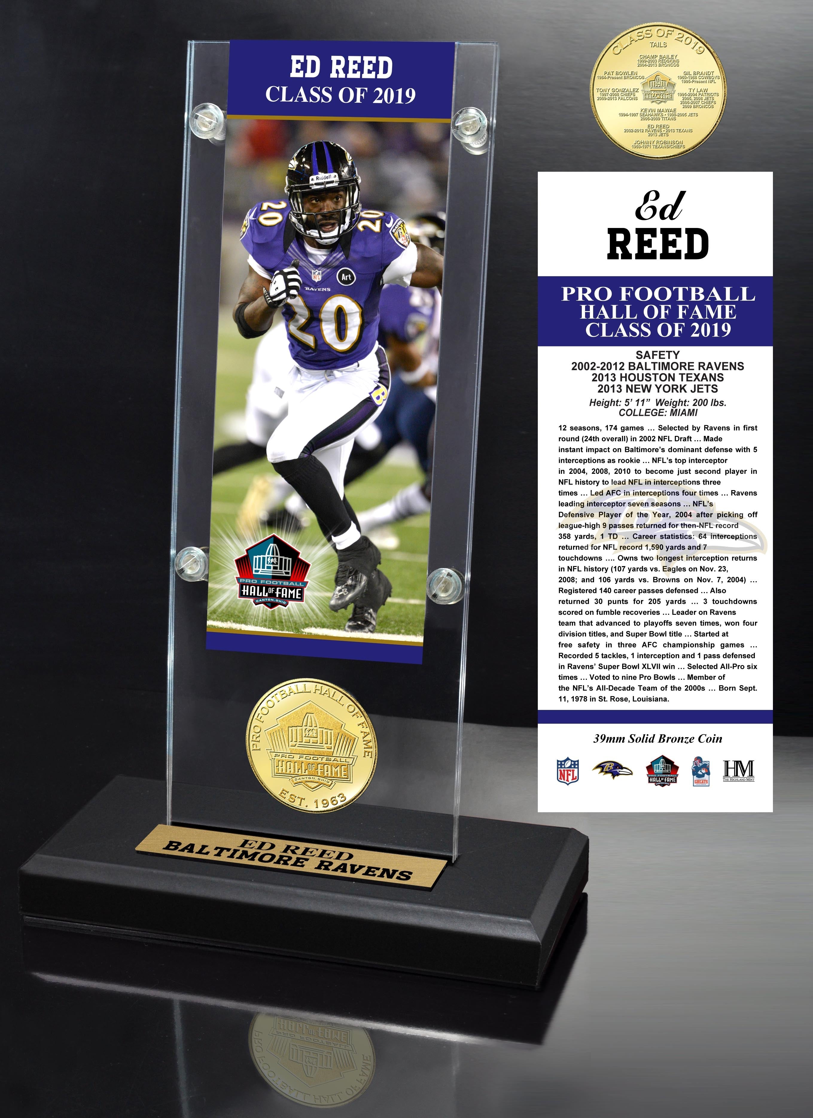Ed Reed Hall of Fame 2019 Bronze Coin Acrylic Desk Top - Sports Collectibles, Sports Memorabilia, Sports Fan Shop, Sports Gifts
