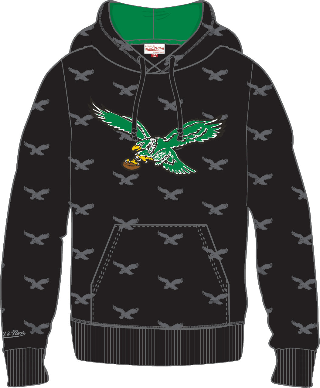 Philadelphia Eagles Mitchell & Ness All Over Print Fleece Hoodie - Sports Collectibles, Sports Memorabilia, Sports Fan Shop, Sports Gifts