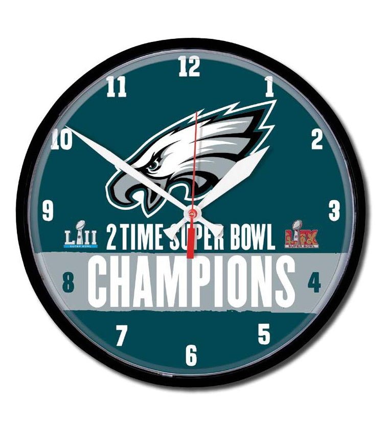 Philadelphia Eagles Super Bowl LIX Champions Round Clock 2-Time Champion - Sports Collectibles, Sports Memorabilia, Sports Fan Shop, Sports Gifts