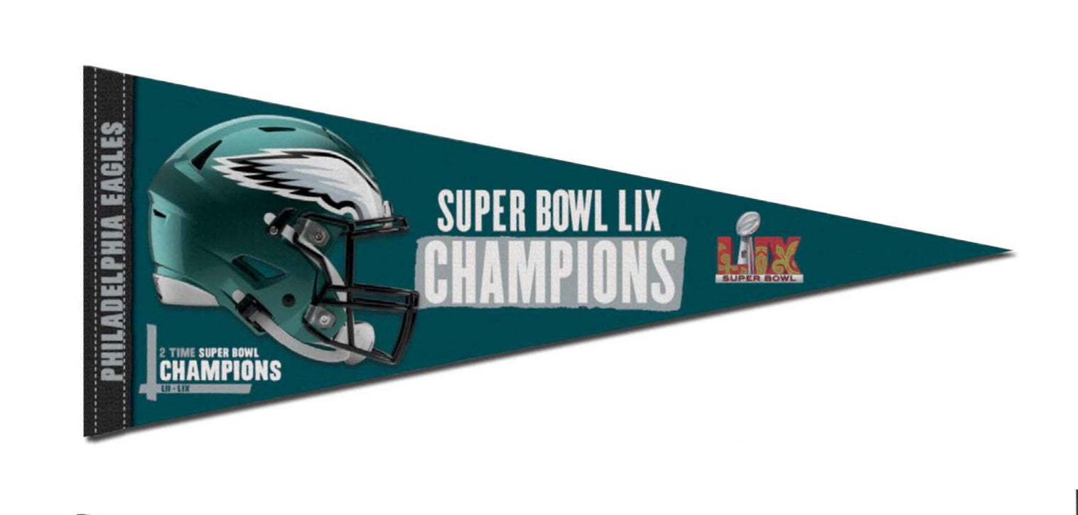 Philadelphia Eagles Super Bowl LIX Champions 12 x 30 Premium Pennant - Sports Collectibles, Sports Memorabilia, Sports Fan Shop, Sports Gifts