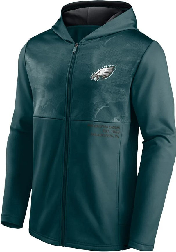 Philadelphia Eagles Poly Fleece Defender Green Full-Zip Hooded Sweatshirt - Sports Collectibles, Sports Memorabilia, Sports Fan Shop, Sports Gifts