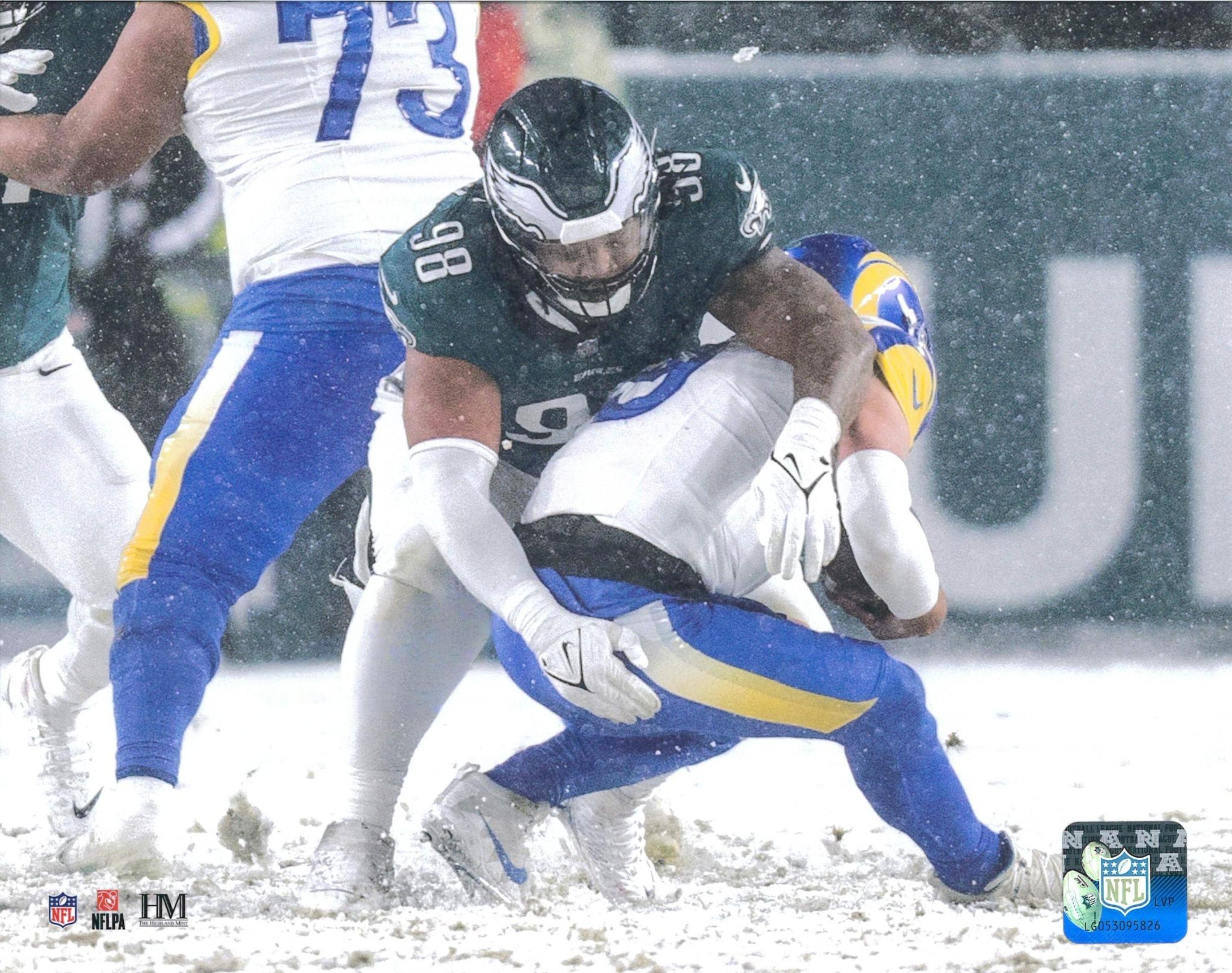 Jalen Carter Eagles Snow Bowl Game Sack NFL Playoff Photo - Sports Gifts, Sports Memorabilia, Sports Collectibles, Fan Shop