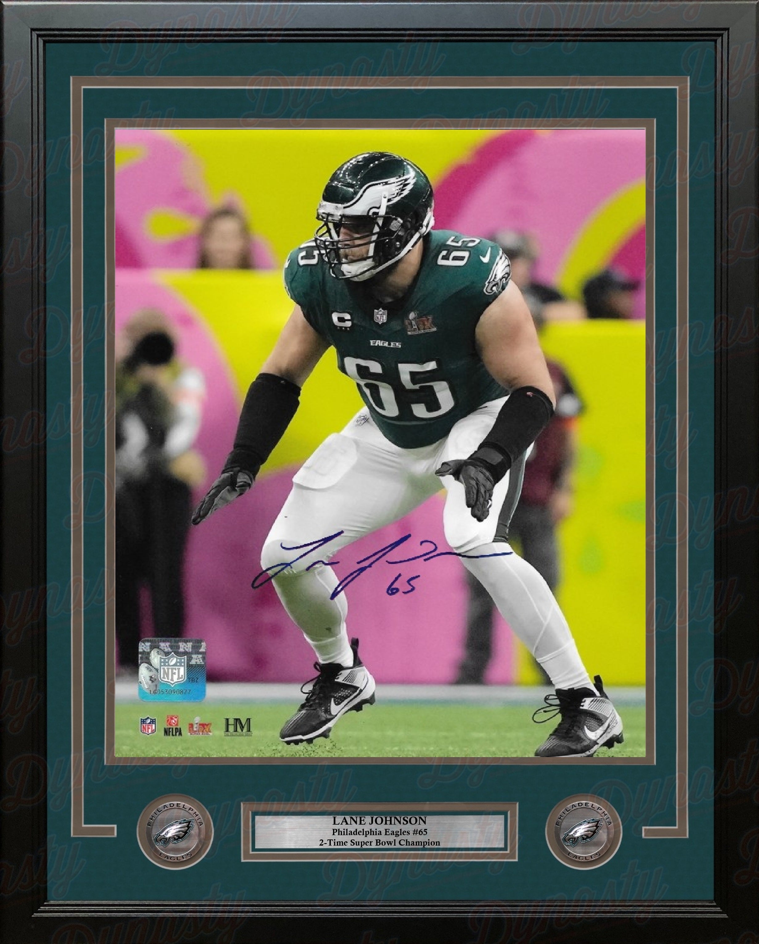 Lane Johnson Super Bowl LIX Action Philadelphia Eagles Autographed 16" x 20" Framed Football Photo - Sports Collectibles, Sports Memorabilia, Sports Fan Shop, Sports Gifts