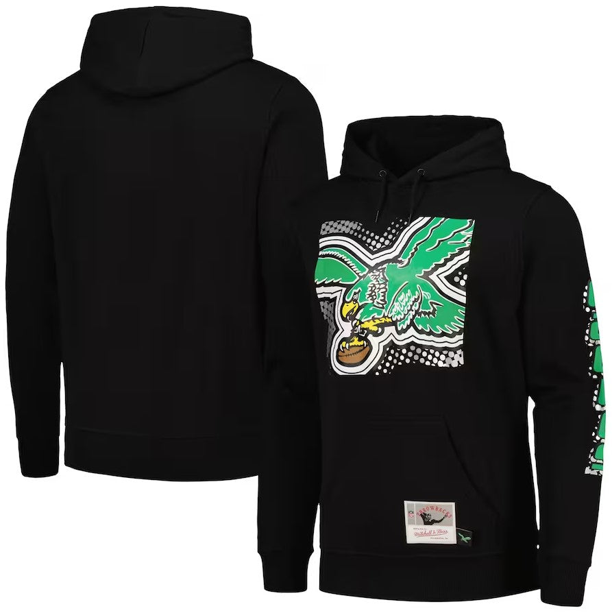 Philadelphia Eagles Black Vintage Big Face 7.0 Logo Mitchell & Ness Hoodie - Sports Collectibles, Sports Memorabilia, Sports Fan Shop, Sports Gifts