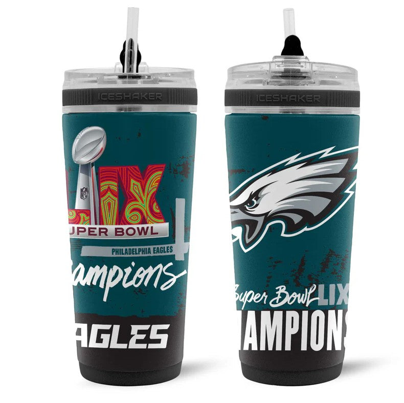 Philadelphia Eagles Super Bowl LIX Champions 26 oz Stainless Steel Ice Shaker Bottle - Sports Collectibles, Sports Memorabilia, Sports Fan Shop, Sports Gifts