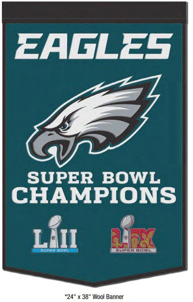 Philadelphia Eagles Super Bowl LIX Champions 24" x 38" Wool Banner - Sports Collectibles, Sports Memorabilia, Sports Fan Shop, Sports Gifts
