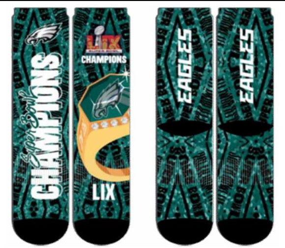 Philadelphia Eagles Super Bowl LIX Champions Socks Size Large Green - Sports Collectibles, Sports Memorabilia, Sports Fan Shop, Sports Gifts