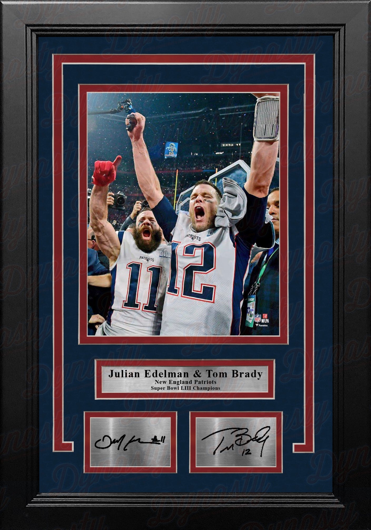 Julian Edelman & Tom Brady Super Bowl LIII Patriots 8x10 Framed Photo with Engraved Autographs - Sports Collectibles, Sports Memorabilia, Sports Fan Shop, Sports Gifts