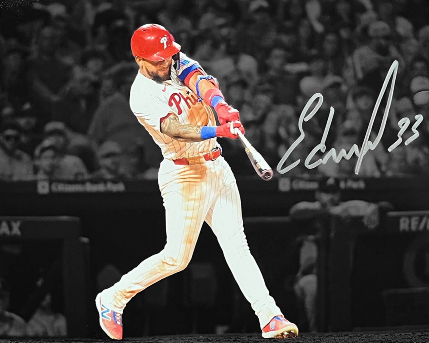Edmundo Sosa Swing Autographed Philadelphia Phillies 8" x 10" Blackout Baseball Photo - Sports Collectibles, Sports Memorabilia, Sports Fan Shop, Sports Gifts