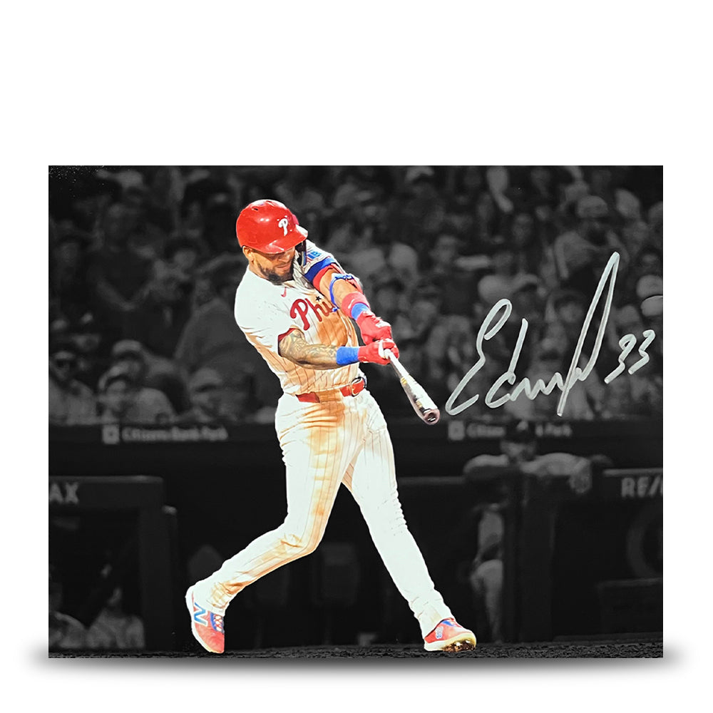Edmundo Sosa Swing Autographed Philadelphia Phillies 8" x 10" Blackout Baseball Photo - Sports Collectibles, Sports Memorabilia, Sports Fan Shop, Sports Gifts
