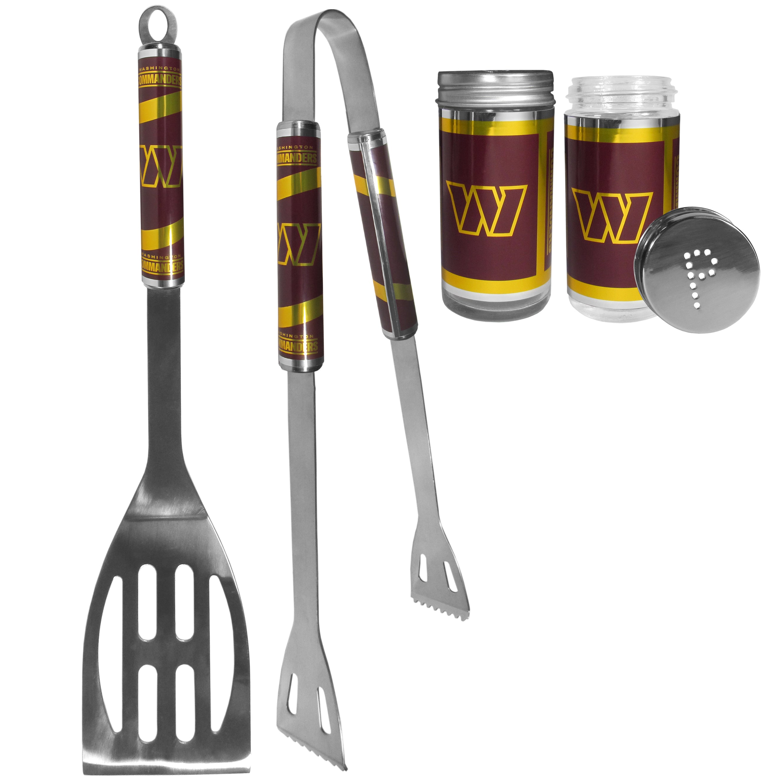 Washington Commanders 2pc BBQ Set with Tailgate Salt & Pepper Shakers - Sports Collectibles, Sports Memorabilia, Sports Fan Shop, Sports Gifts