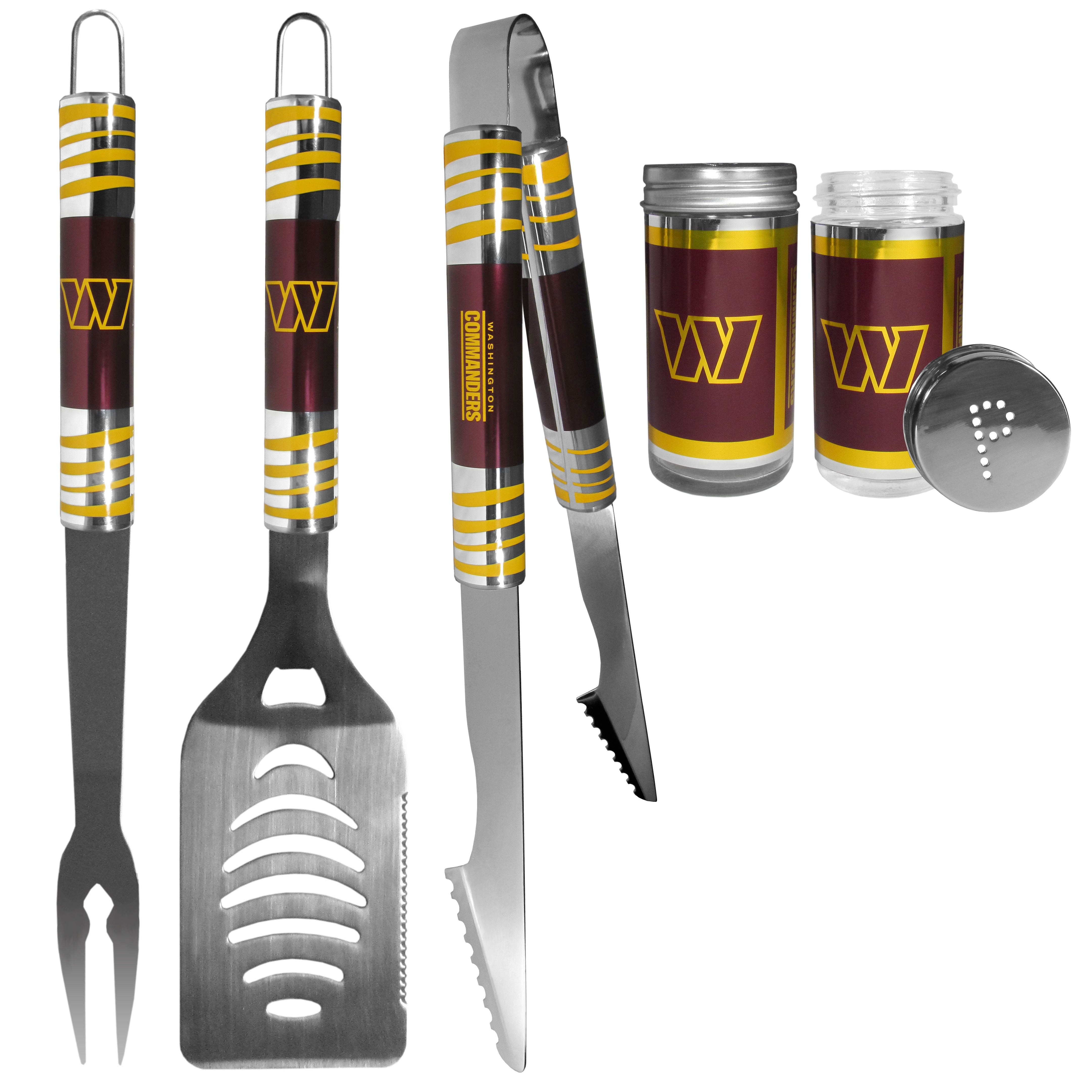 Washington Commanders 3 pc Tailgater BBQ Set and Salt and Pepper Shaker Set - Sports Collectibles, Sports Memorabilia, Sports Fan Shop, Sports Gifts