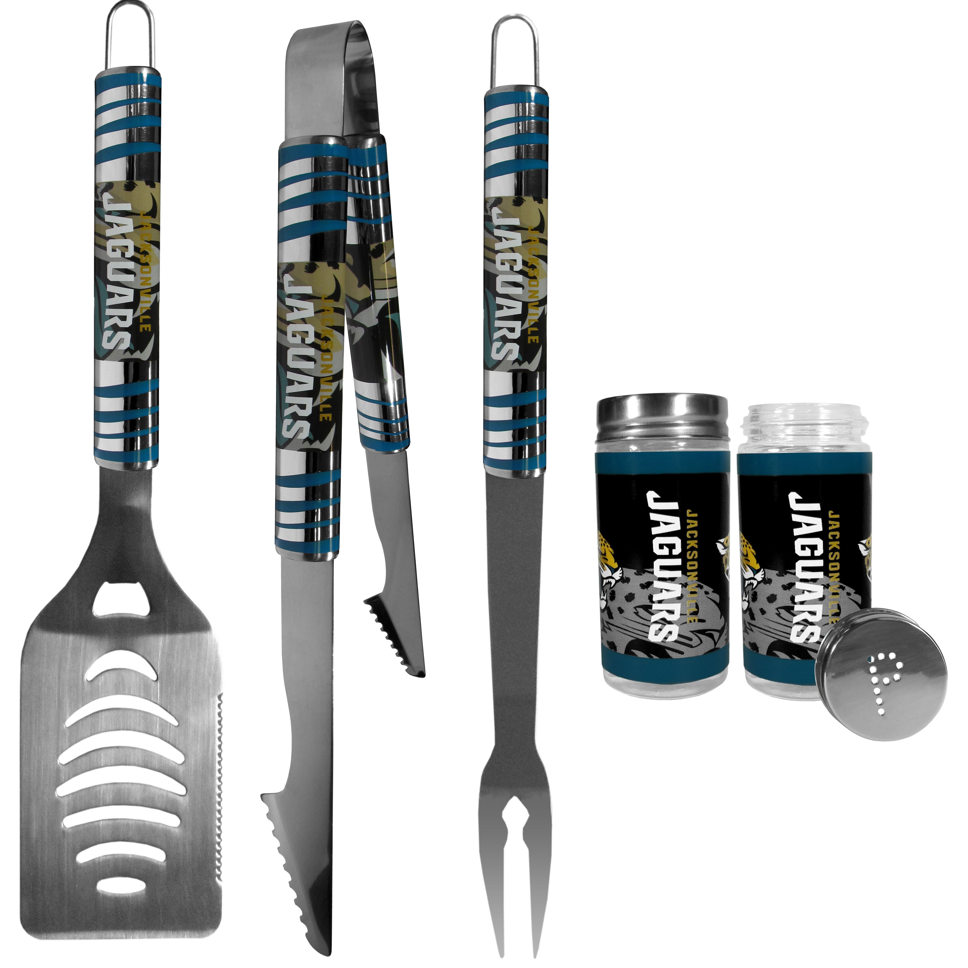Jacksonville Jaguars 3 pc Tailgater BBQ Set and Salt and Pepper Shaker Set