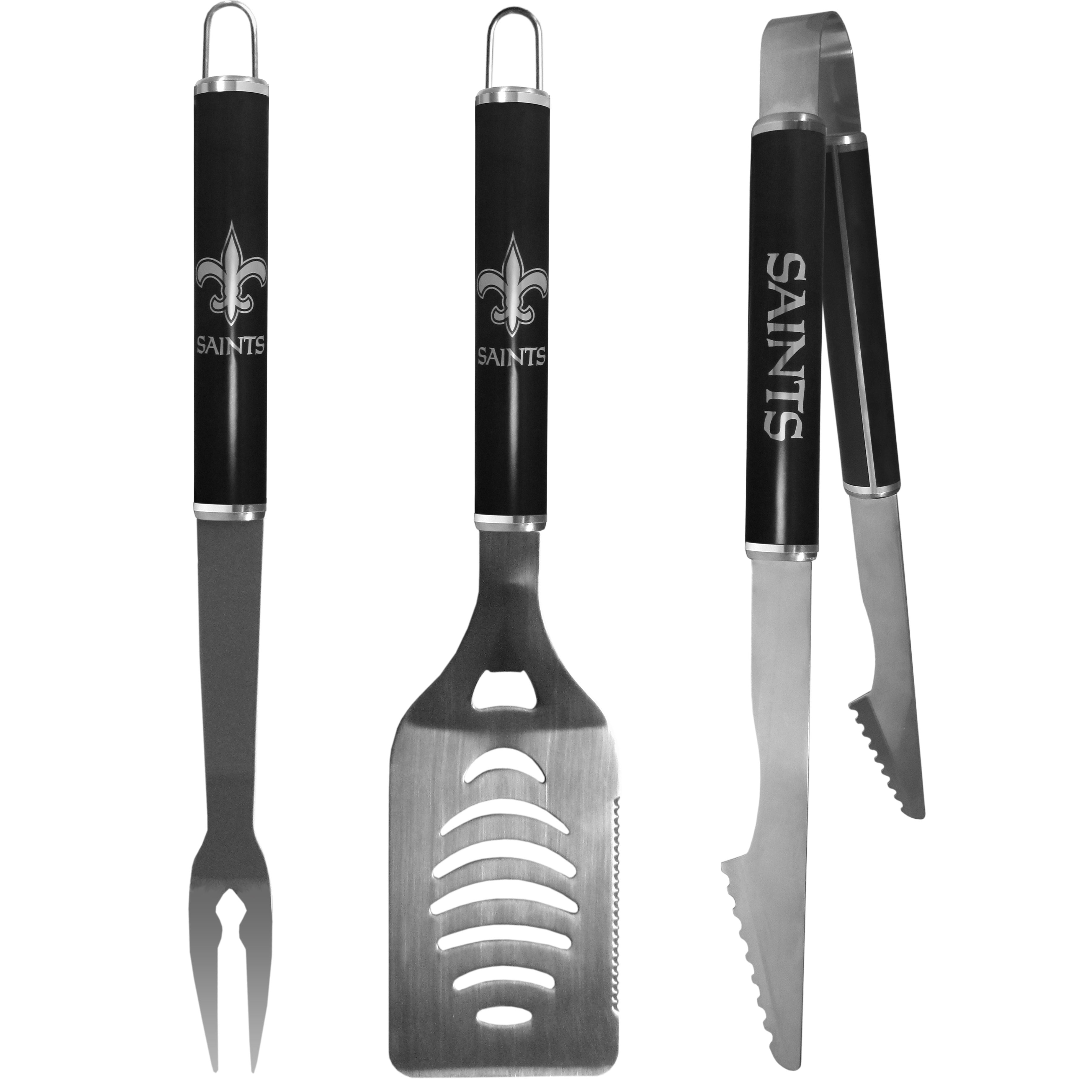 New Orleans Saints 3 pc Steel BBQ Set in Black