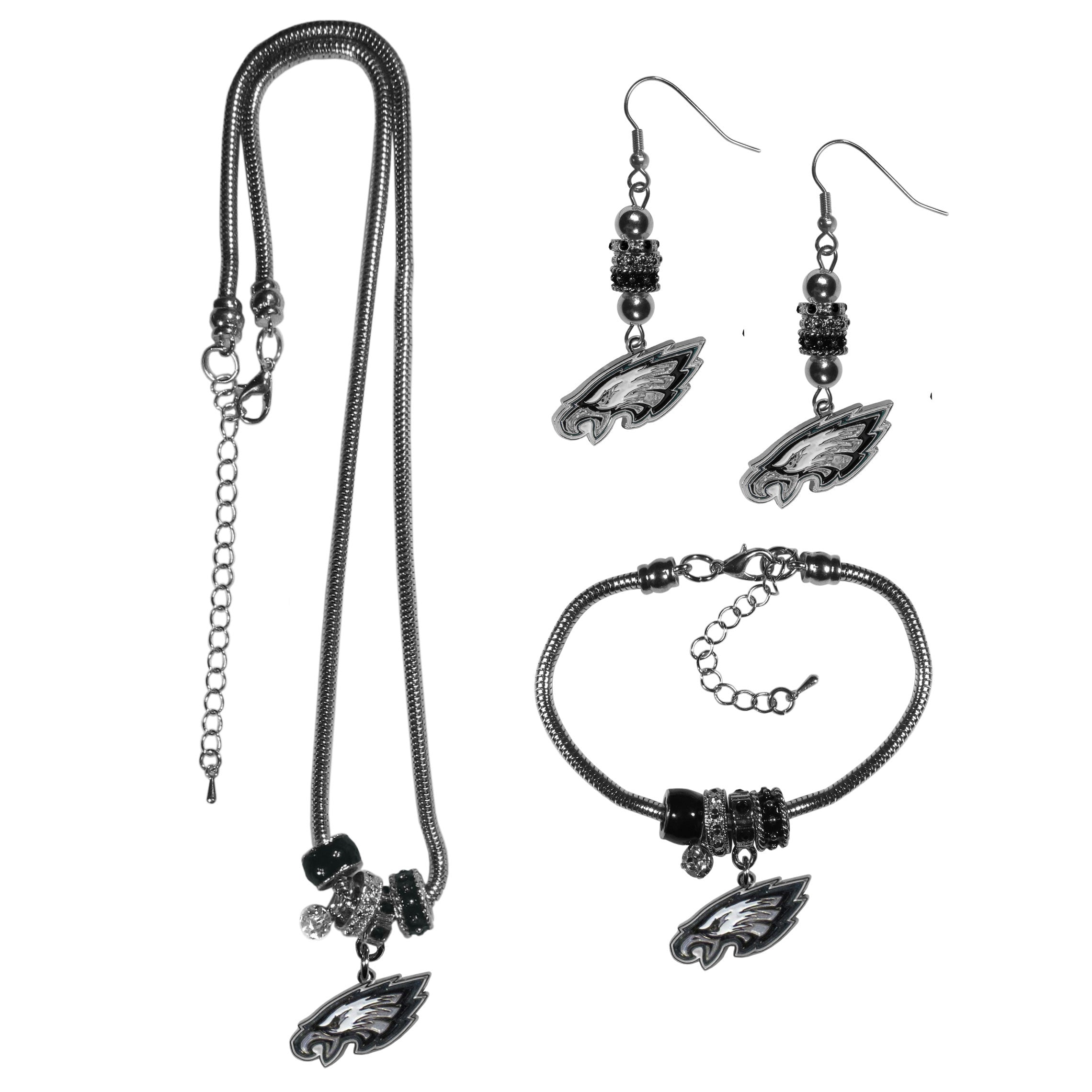 Philadelphia Eagles Euro Bead Jewelry 3 piece Set