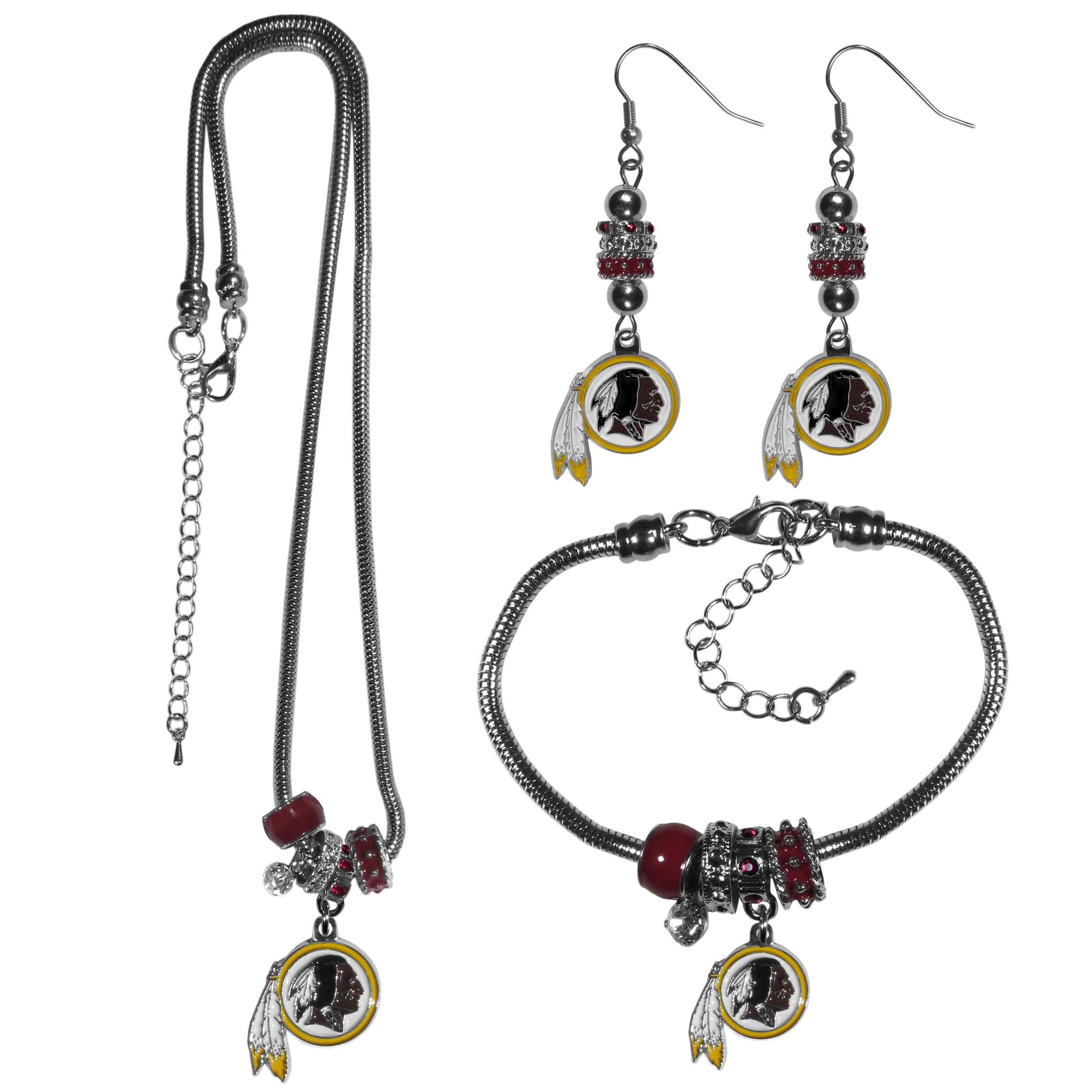 Washington Commanders Euro Bead Jewelry 3 piece Set - Sports Collectibles, Sports Memorabilia, Sports Fan Shop, Sports Gifts