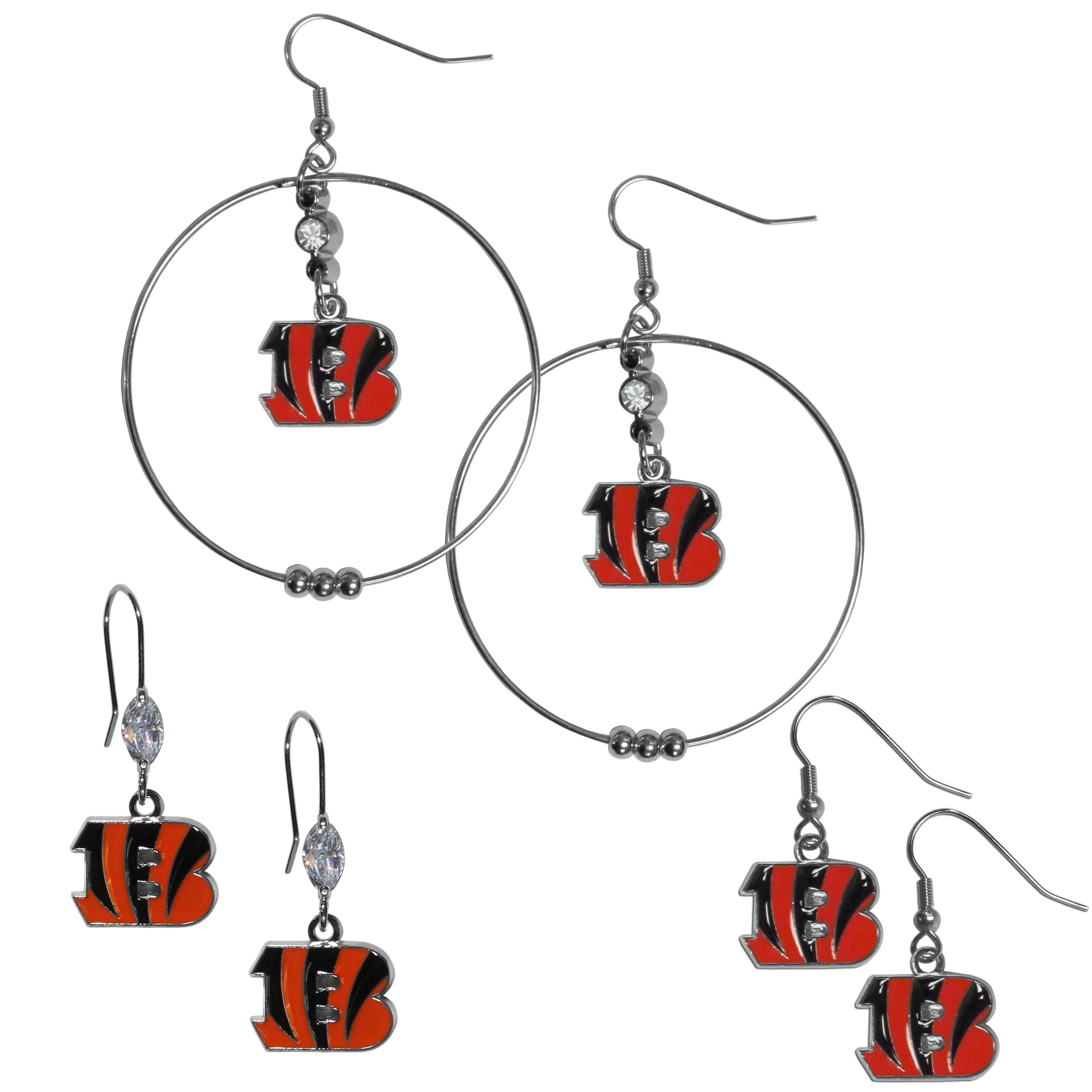 Cincinnati Bengals Earring Mix, Hoops and Dangle