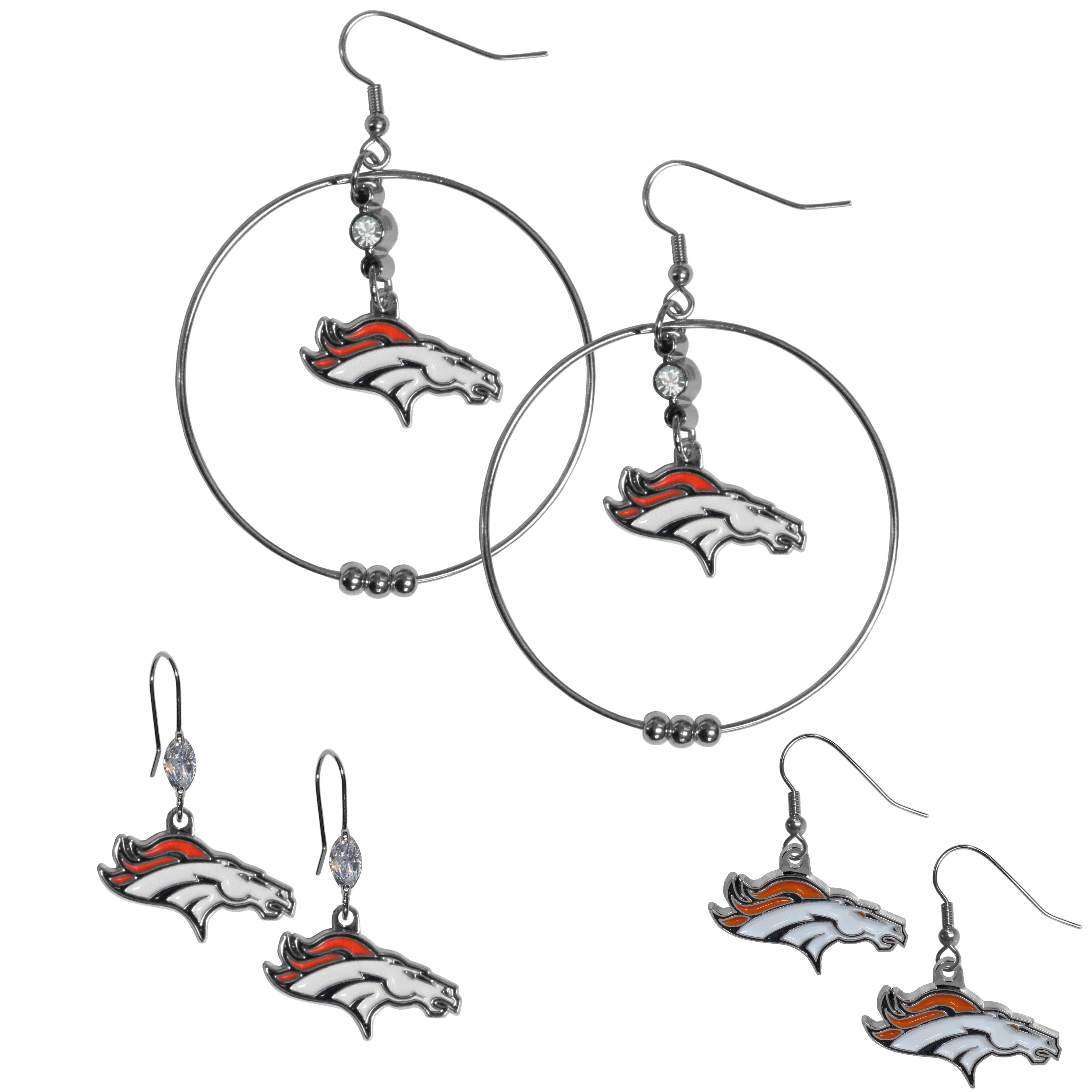 Denver Broncos Earring Mix, Hoops and Dangle