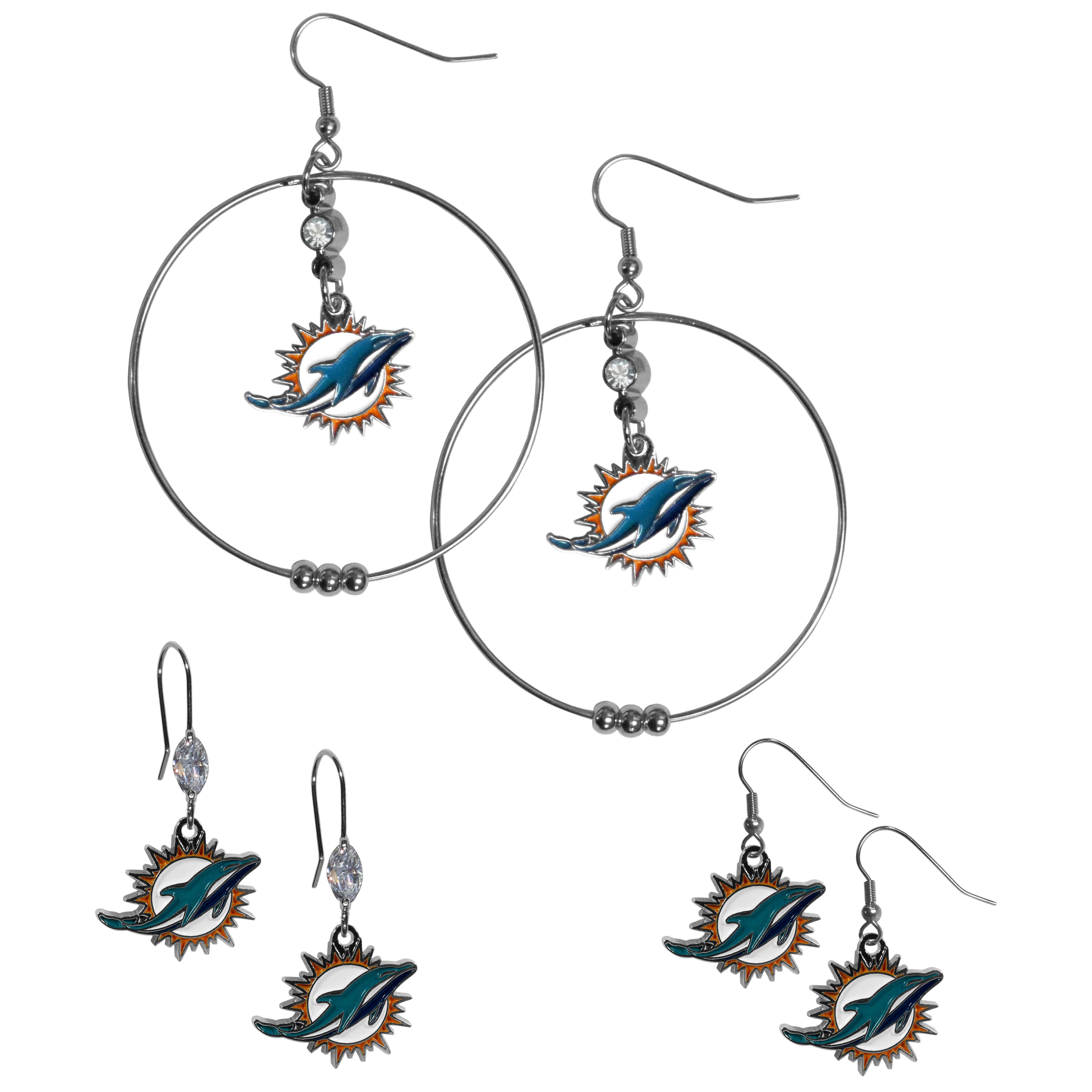 Miami Dolphins Earring Mix, Hoops and Dangle