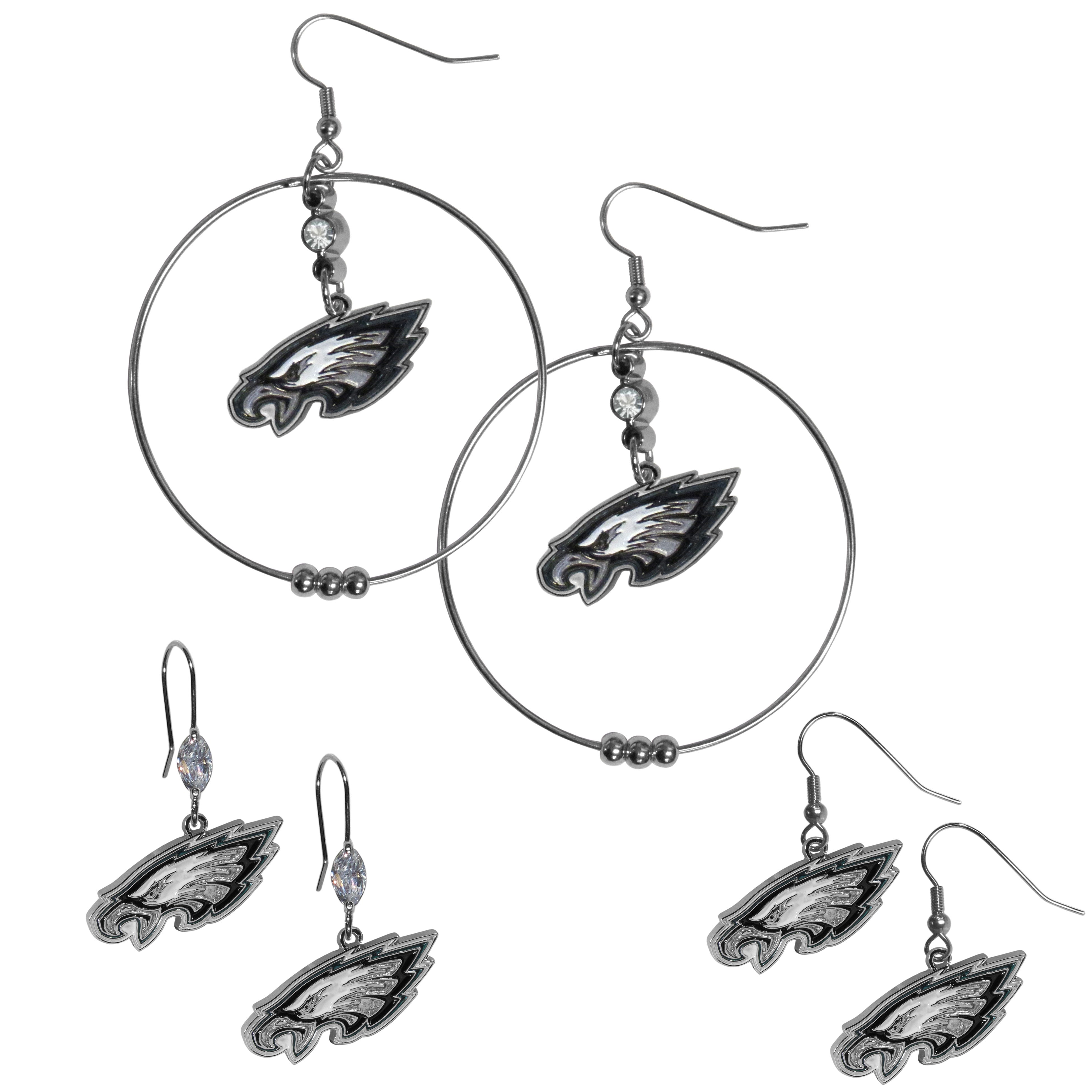 Philadelphia Eagles Earring Mix, Hoops and Dangle