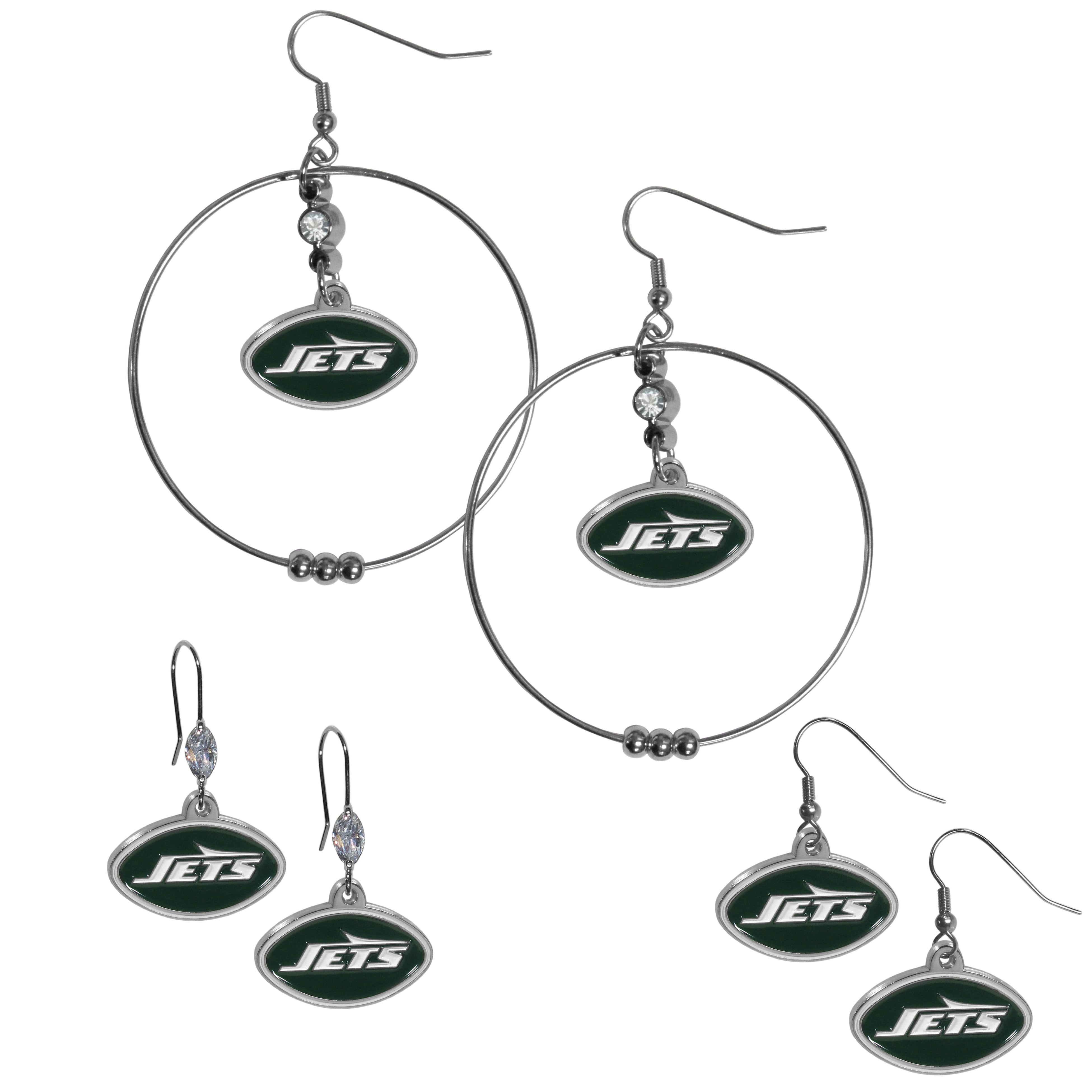 New York Jets Earring Mix, Hoops and Dangle
