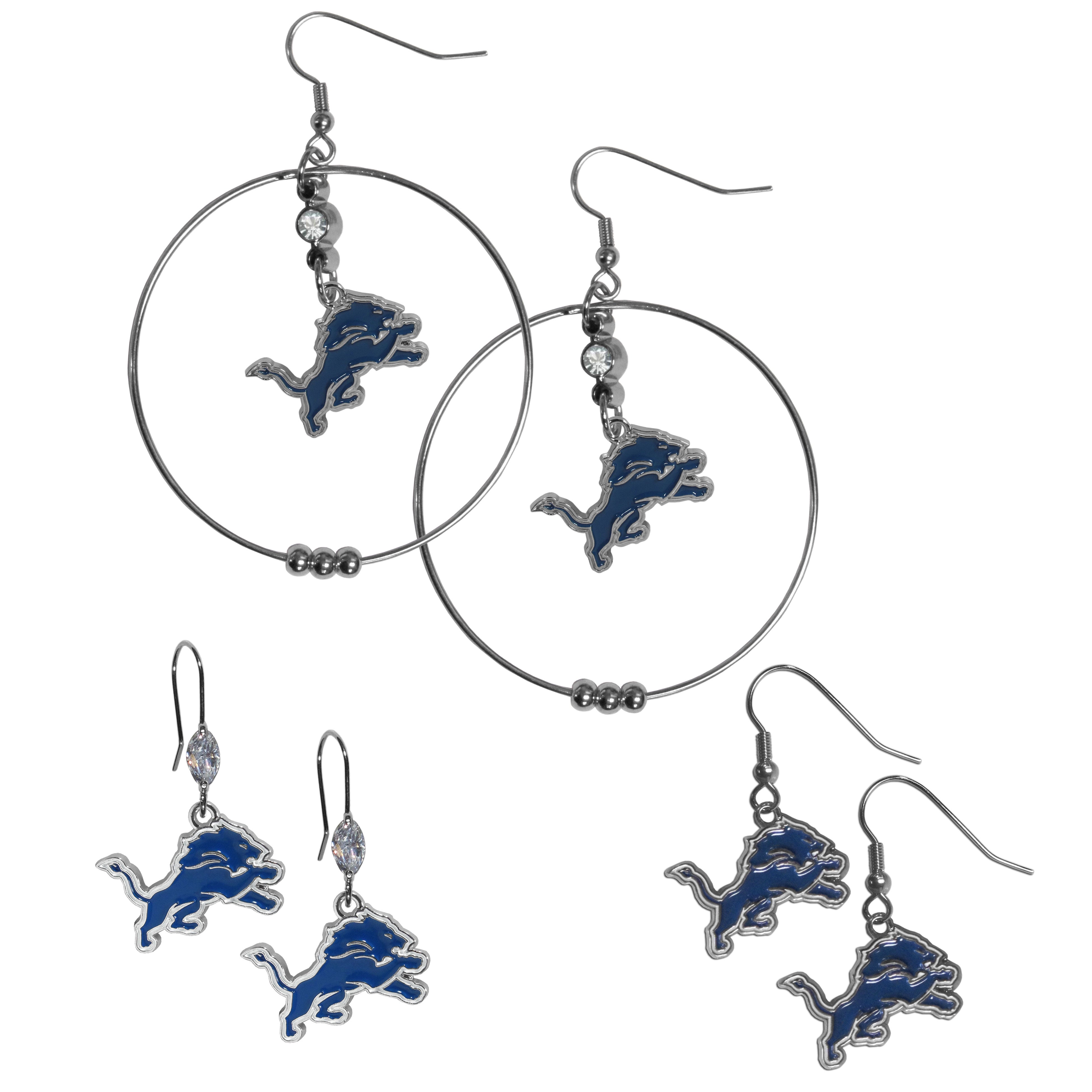 Detroit Lions Earring Mix, Hoops and Dangle