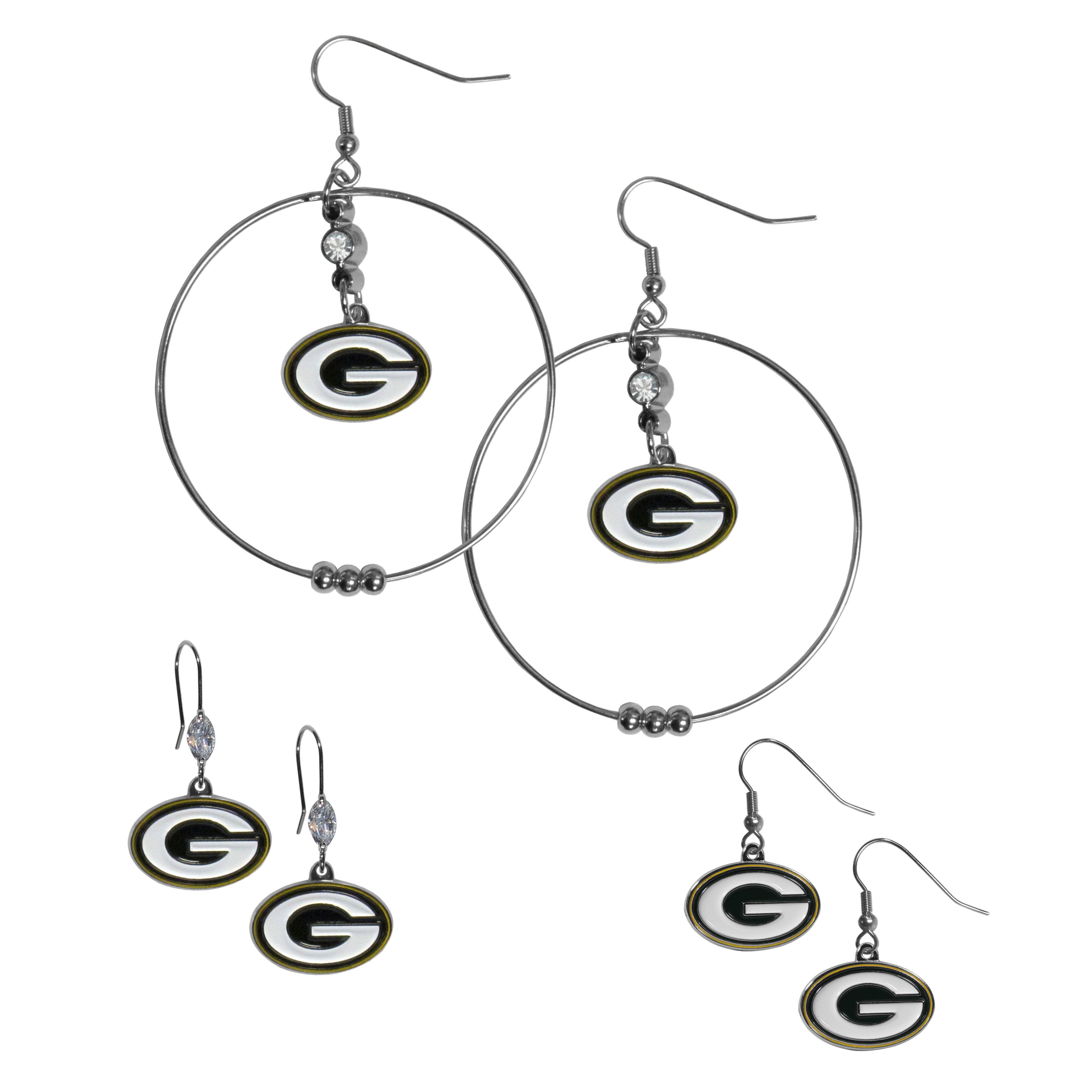 Green Bay Packers Earring Mix, Hoops and Dangle