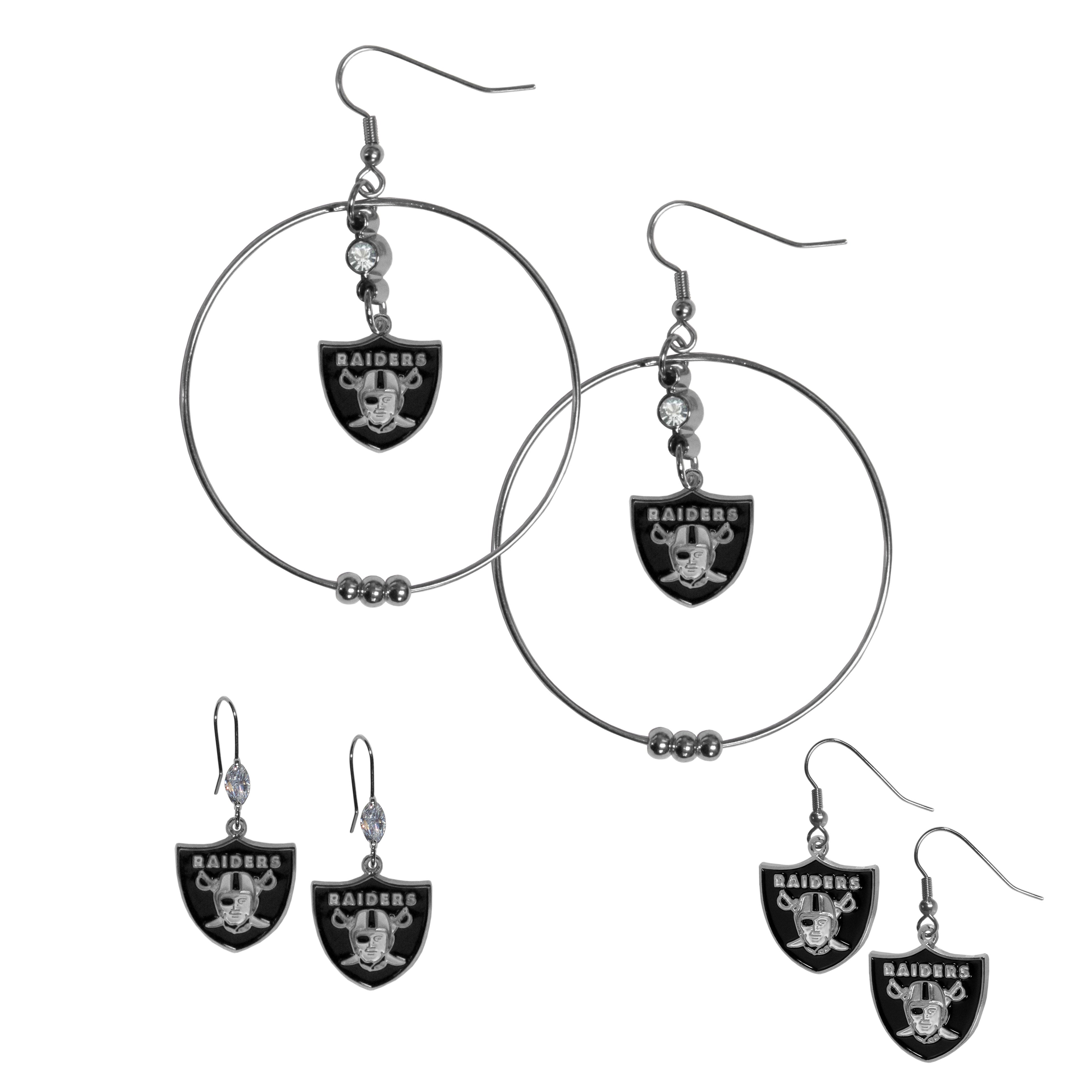 Las Vegas Raiders Earring Mix, Hoops and Dangle