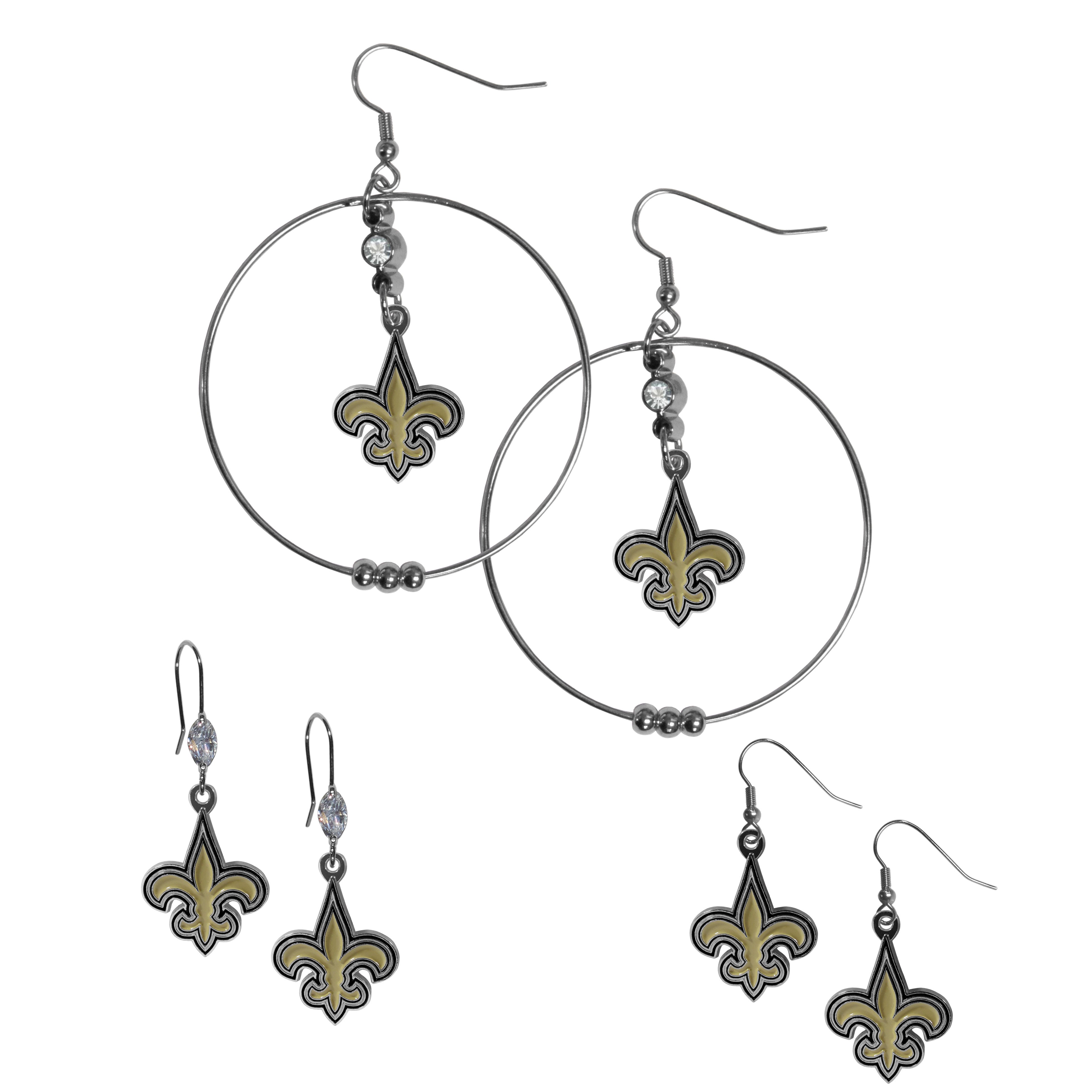New Orleans Saints Earring Mix, Hoops and Dangle